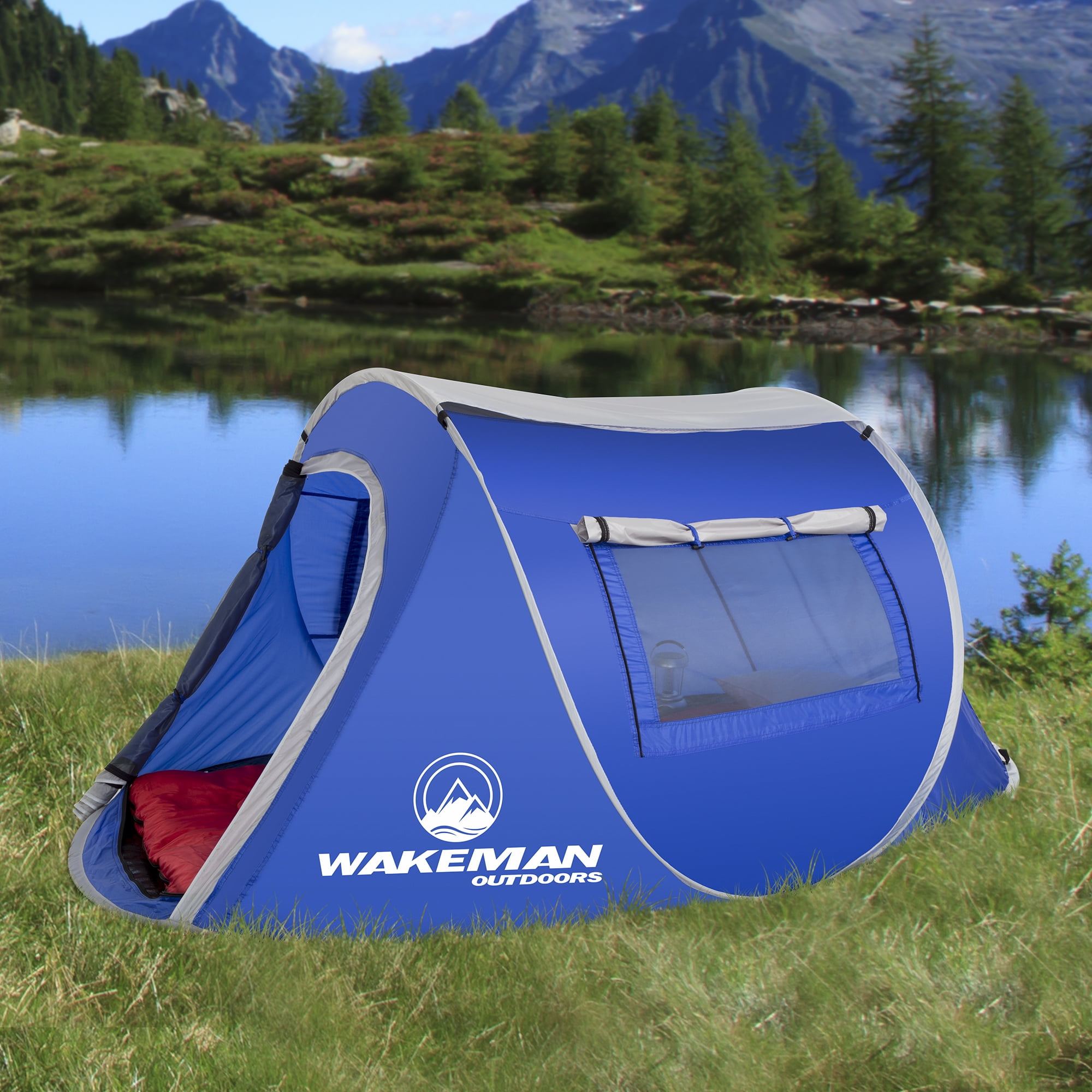 Wakeman Outdoors 2 Person Pop Up Tent with Layered Door and Carry Bag, Blue - Image 5