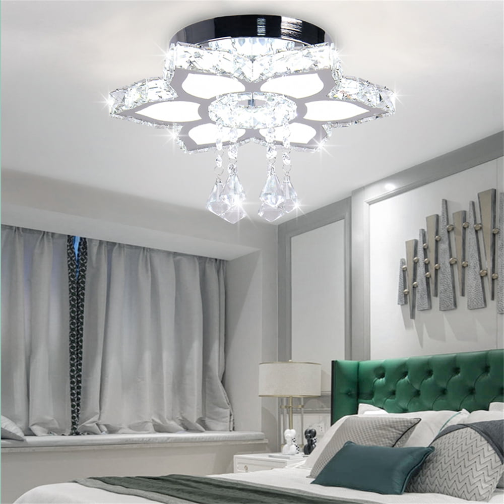 FRIXCHUR Crystal Chandelier Modern LED Flower Shape Chandeliers Flush Mount Chandelier for Bedroom Living Room Dining Room Foyer Closet (Cool White) - Image 4