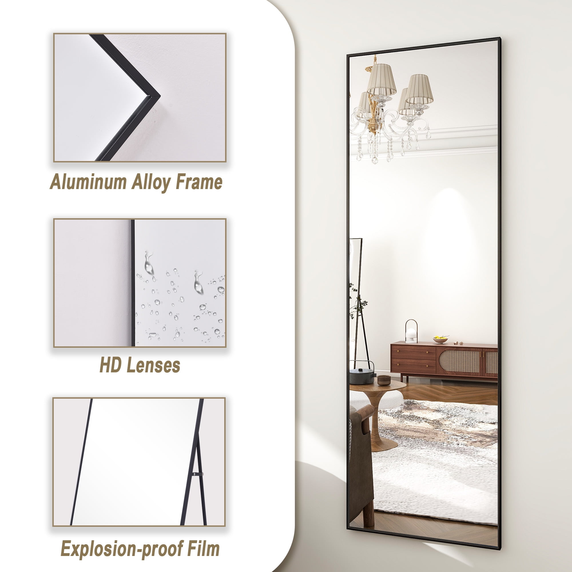 Anyrose 21"x64" Full Length Dressing Mirror Rectangled Floor Standing Mirror Wall Mounted, Black - Image 4