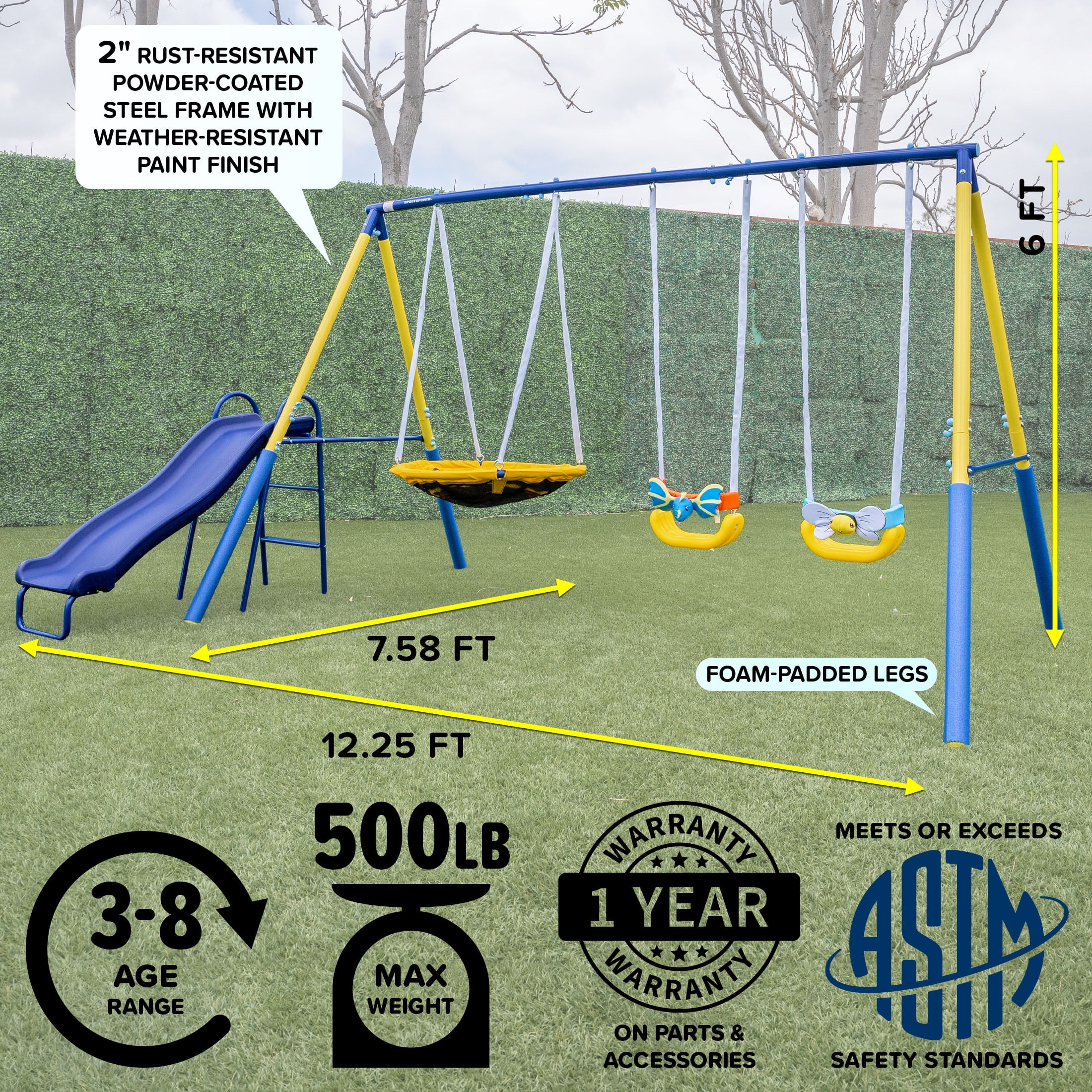 Sportspower Super Flyer Swing Set with 2 Flying Buddies, Saucer Swing, 2 Swings, Lifetime Warranty on Slide, and Bonus Anchor Kit, Great for Kids Aged 3-8 - Image 11