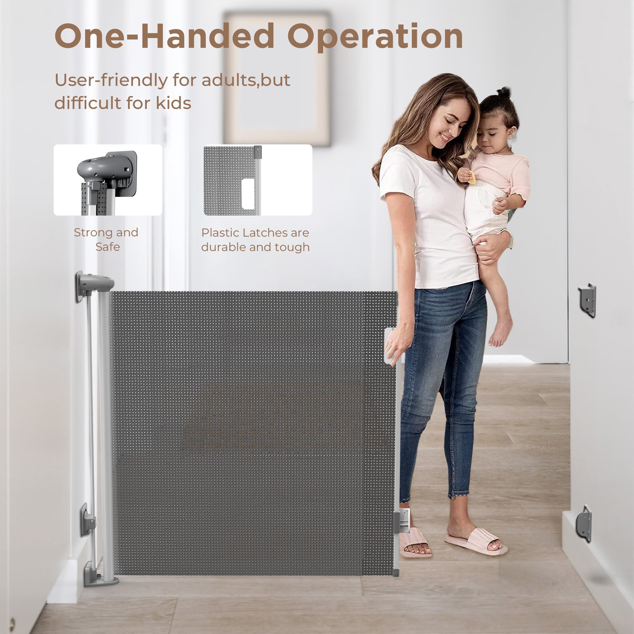 Fxcoia Retractable Baby Gate 71"Wide×38"Tall,Safety Mesh Dog Gates for Doorways & Stairs,Gray - Image 5