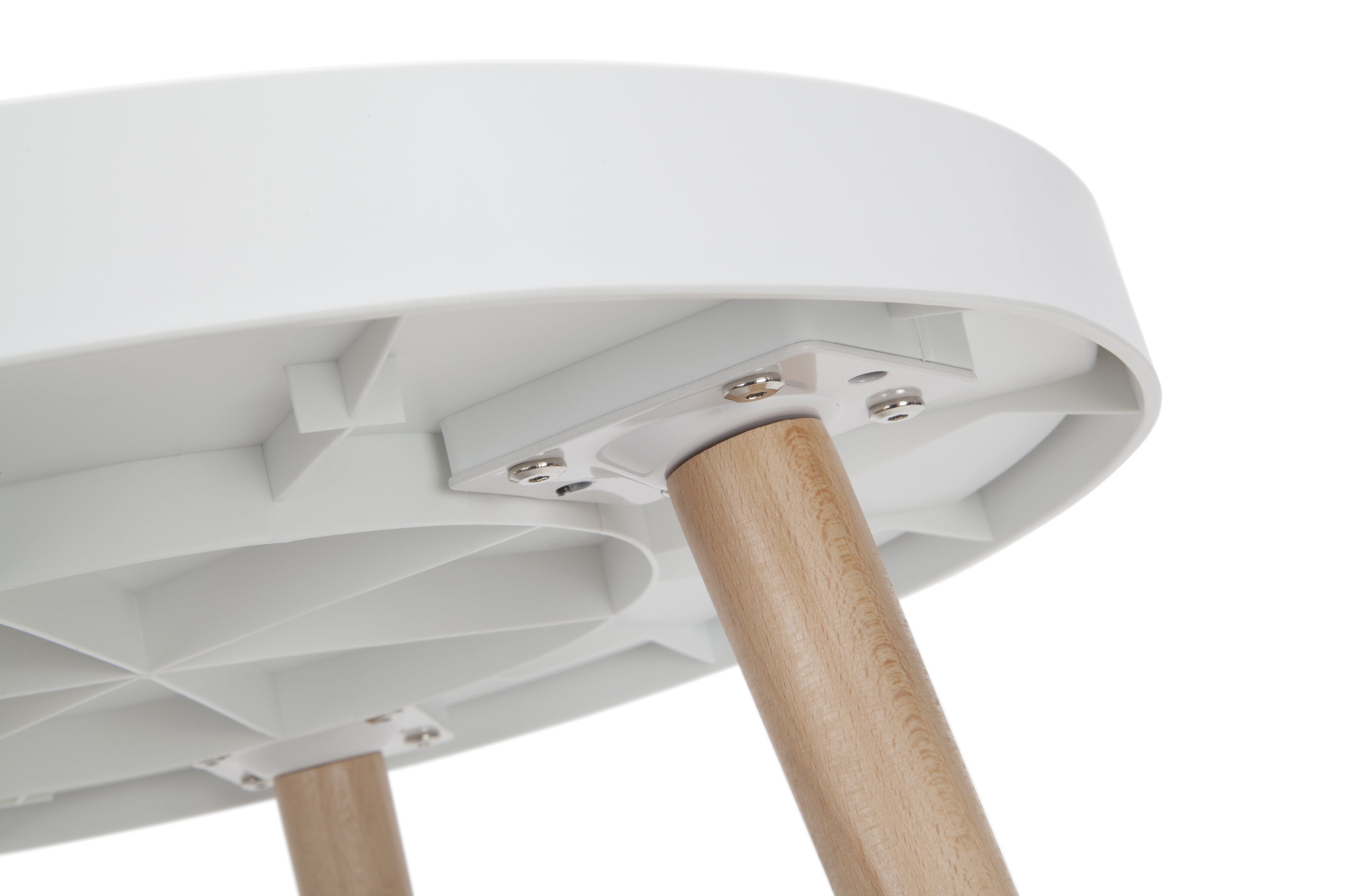 OFM Mid Century Modern Plastic End Table, Solid Wood Legs in White - Image 4