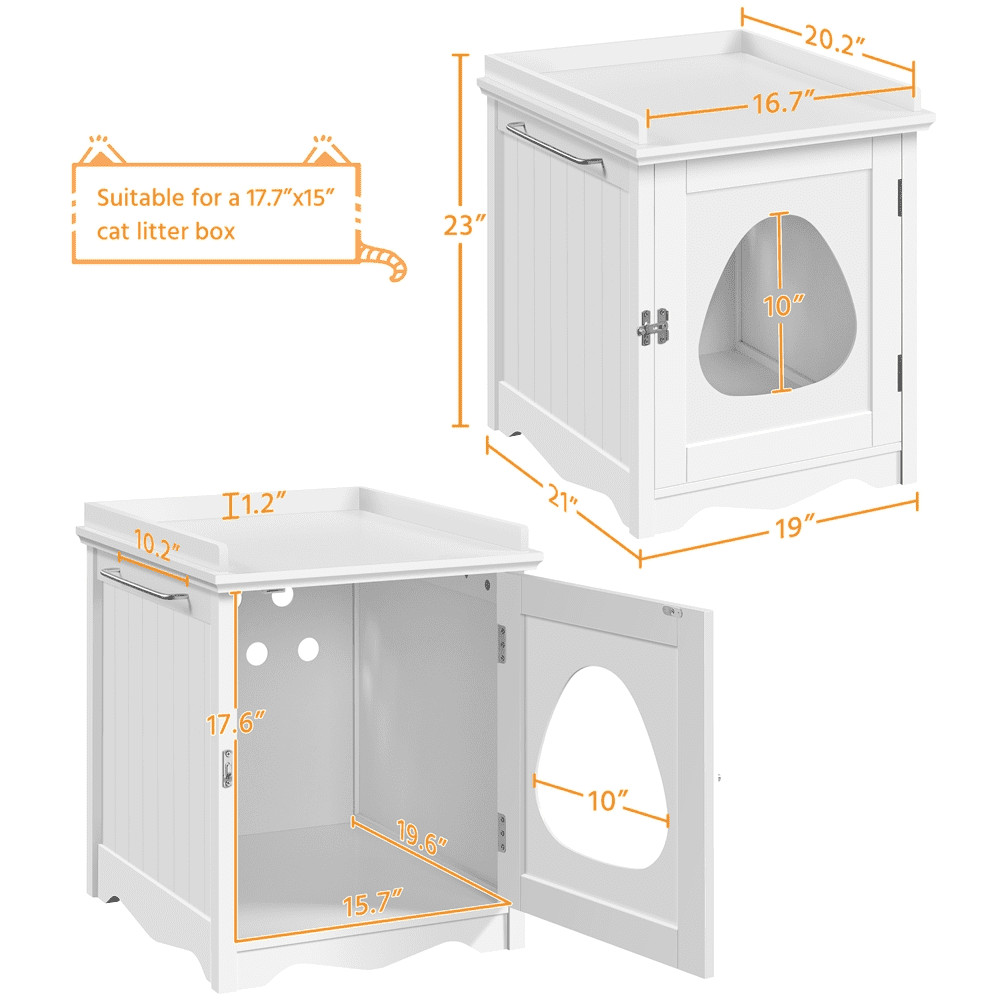 Alden Design Indoor Wooden Cat Litter Box Furniture Enclosure, White - Image 4