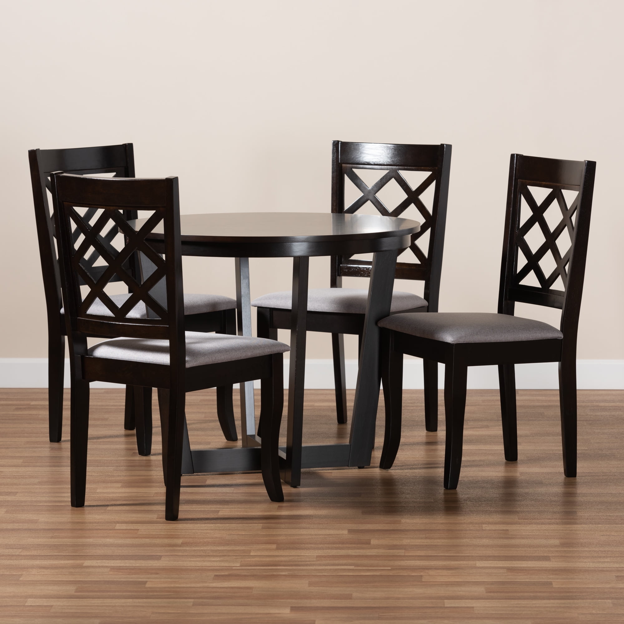 Baxton Studio Selby Modern and Contemporary Grey Fabric Upholstered and Dark Brown Finished Wood 5-Piece Dining Set - Image 6