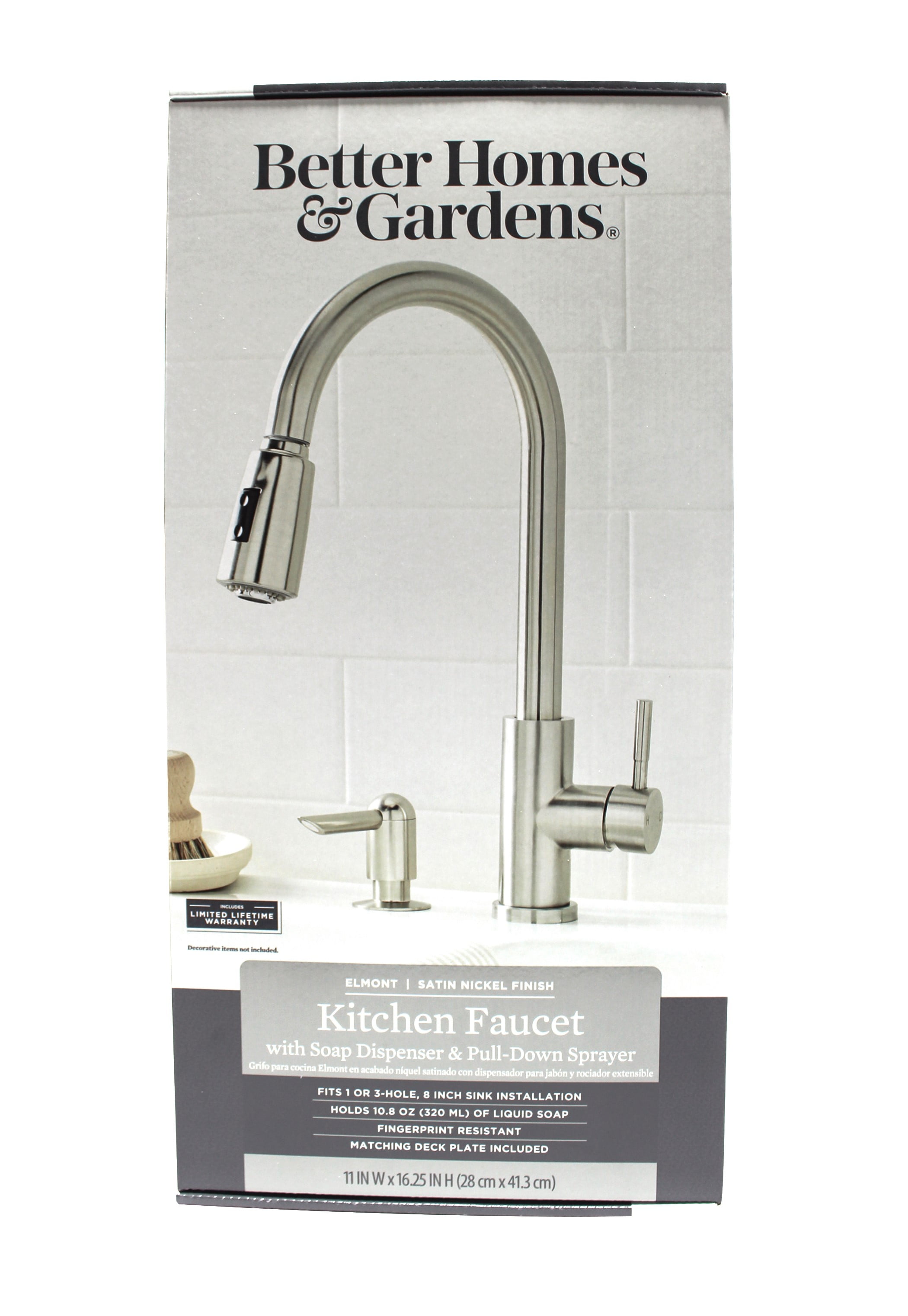 Better Homes & Gardens Elmont High Spout Single Handle Pull Down Kitchen Faucet with Soap Dispenser, Satin Nickel - Image 3
