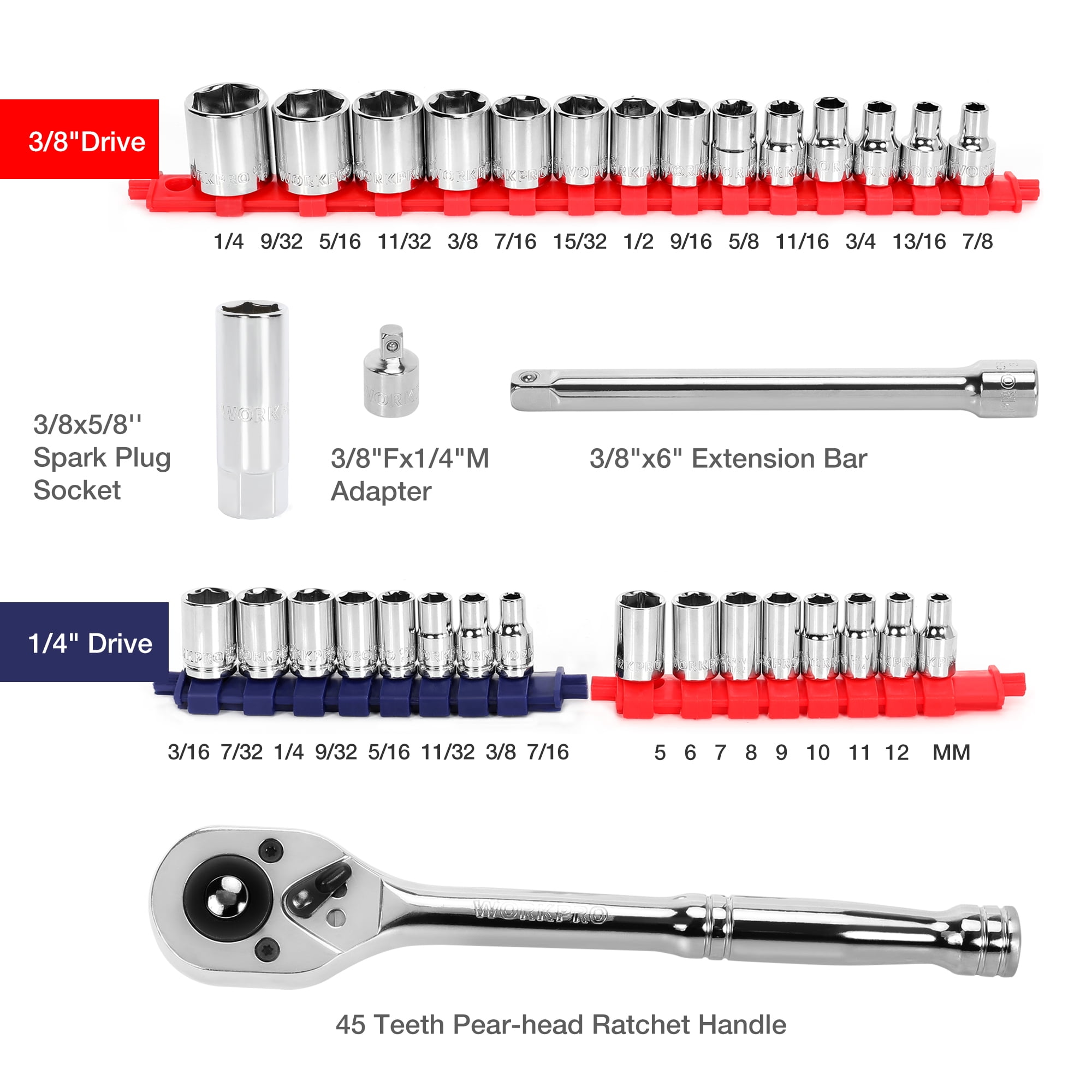 WORKPRO 87 Piece Mechanic Tool Set, Auto Repair Tool Set, Tool Box with Tools Included, General Household Hand Tool Kit with Plastic Toolbox Storage Case - Image 5