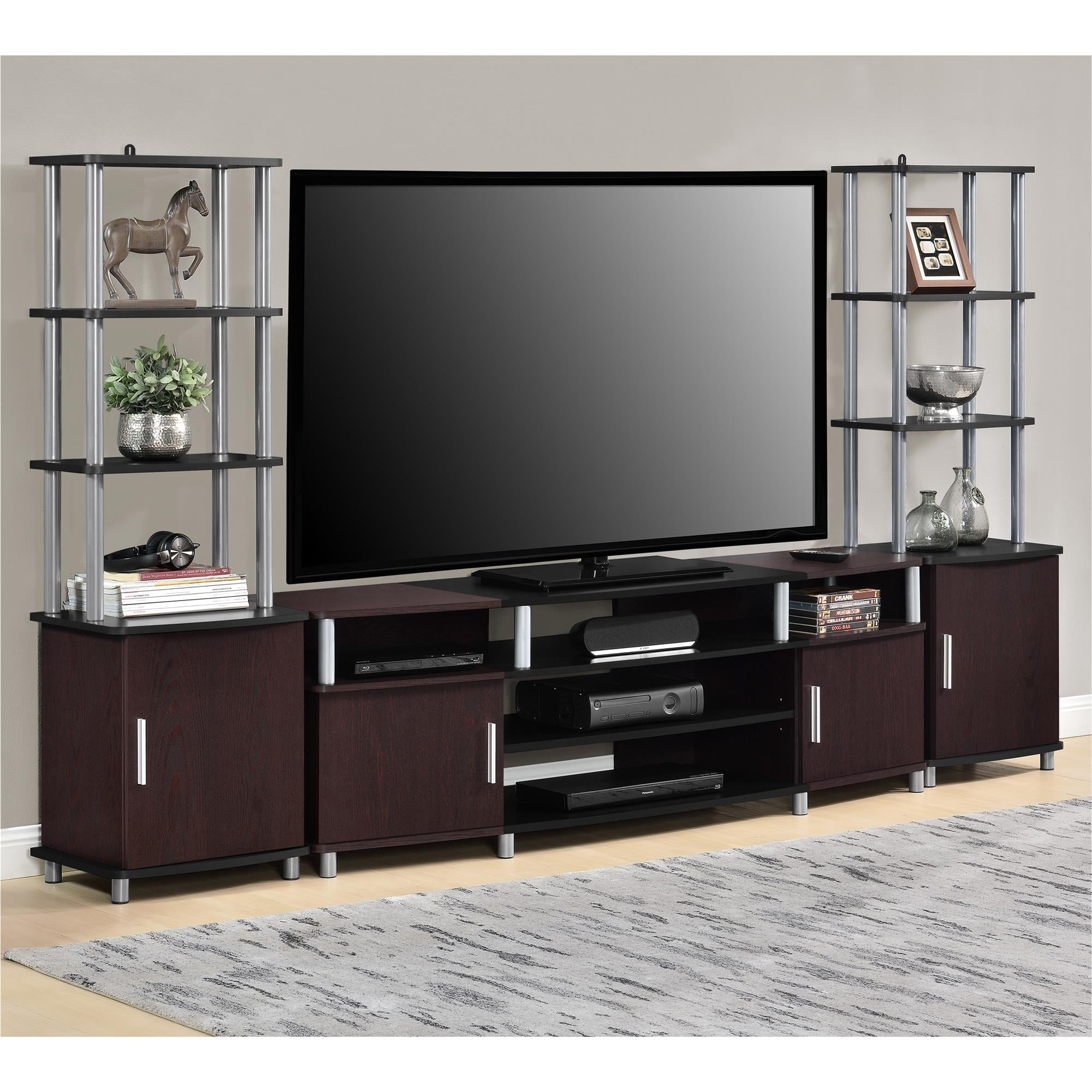 Ameriwood Home Carson TV Stand fits up to 70" with Multiple Open Shelves, Cherry and Black - Image 3