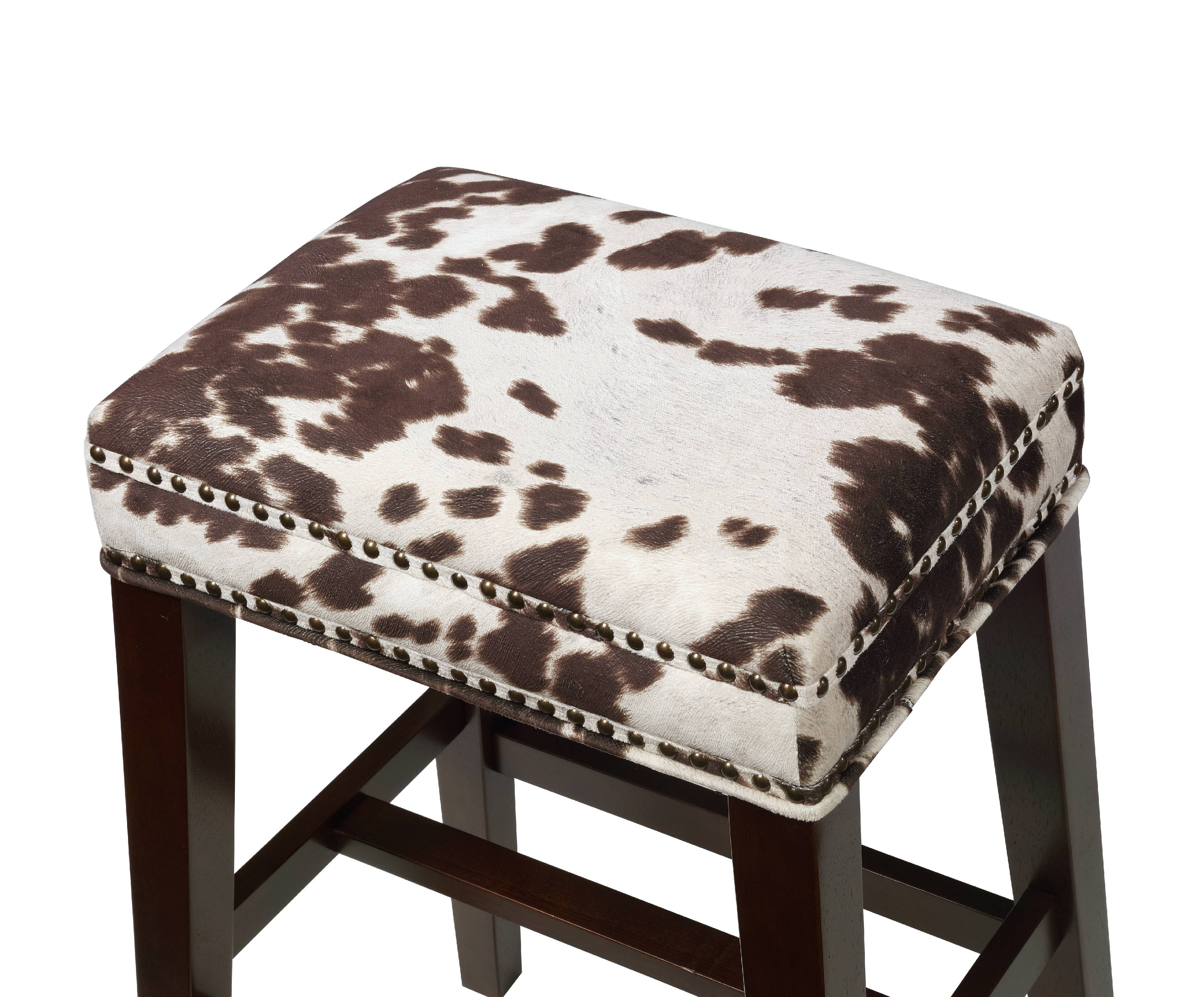 Linon Walt Backless Wood Bar Stool, 30.5" Seat Height, Walnut Finish with Brown Cow Print Fabric - Image 2