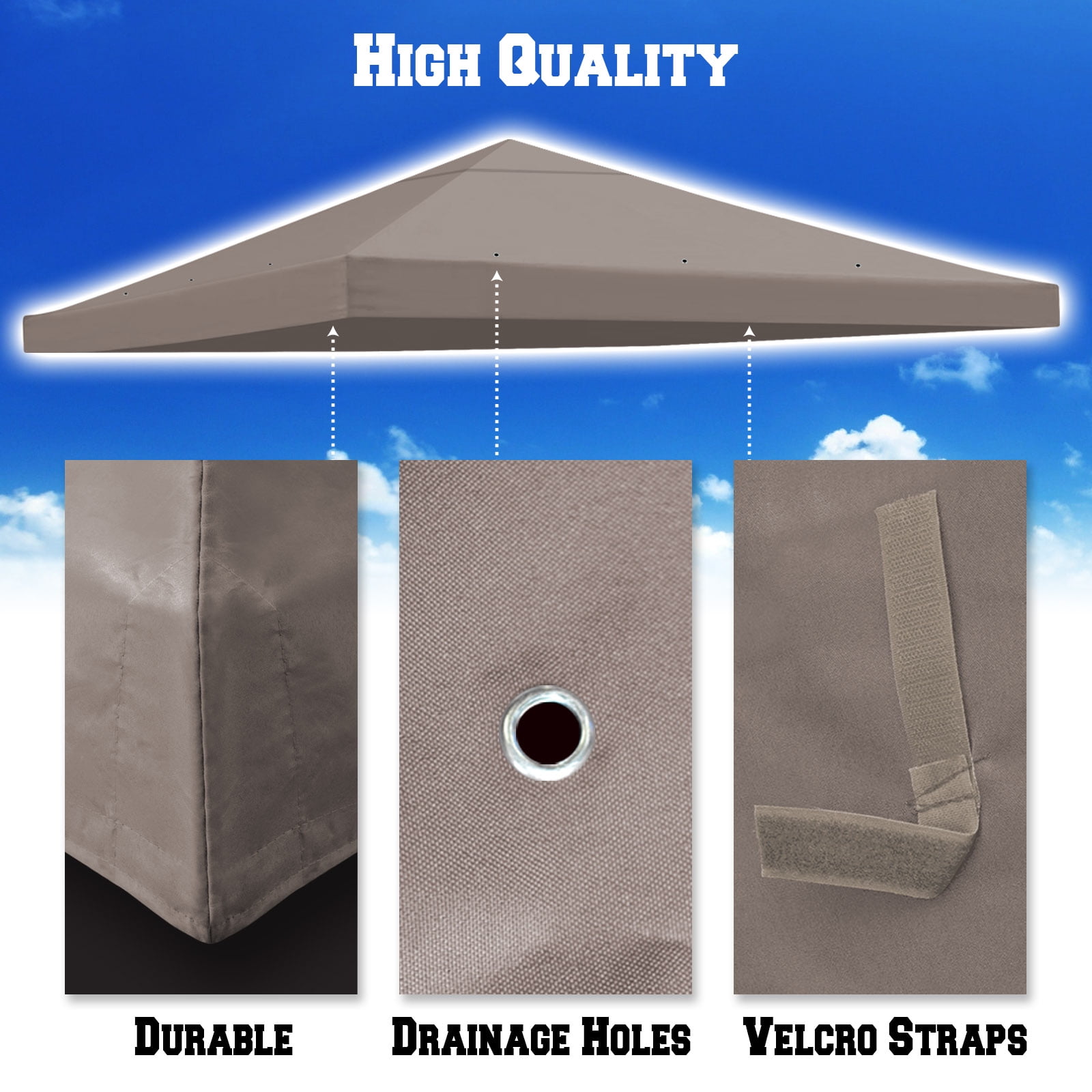 SUNNY 10x10 FT Gazebo Replacement Canopy Top Single Tier Canopy Top Cover (Taupe) - Image 11