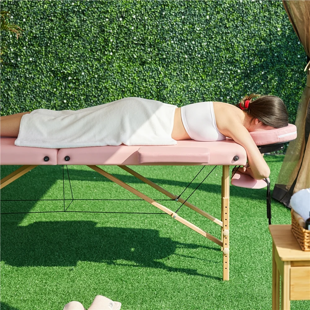 Alden design Fold Portable Massage Table w/ Removable Headrest Armrests, Pink - Image 8