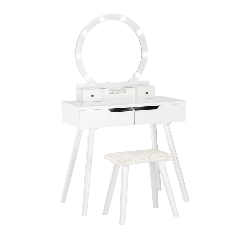 Ktaxon Dressing Table, Light Bulbs and Cushioned Stool Table Set, White - Image 7