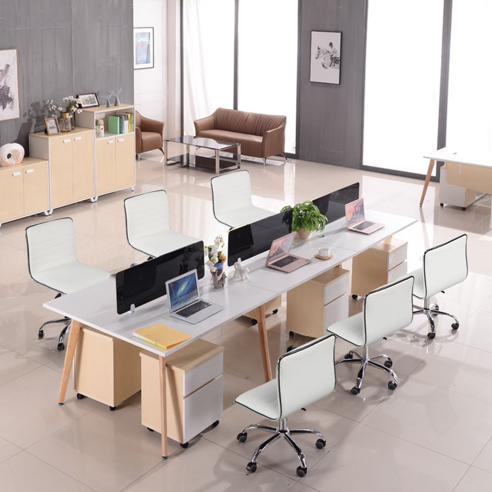 Alden Design Modern Armless Office Chair Low Back PU Leather Desk Chair with Wheels, White - Image 5