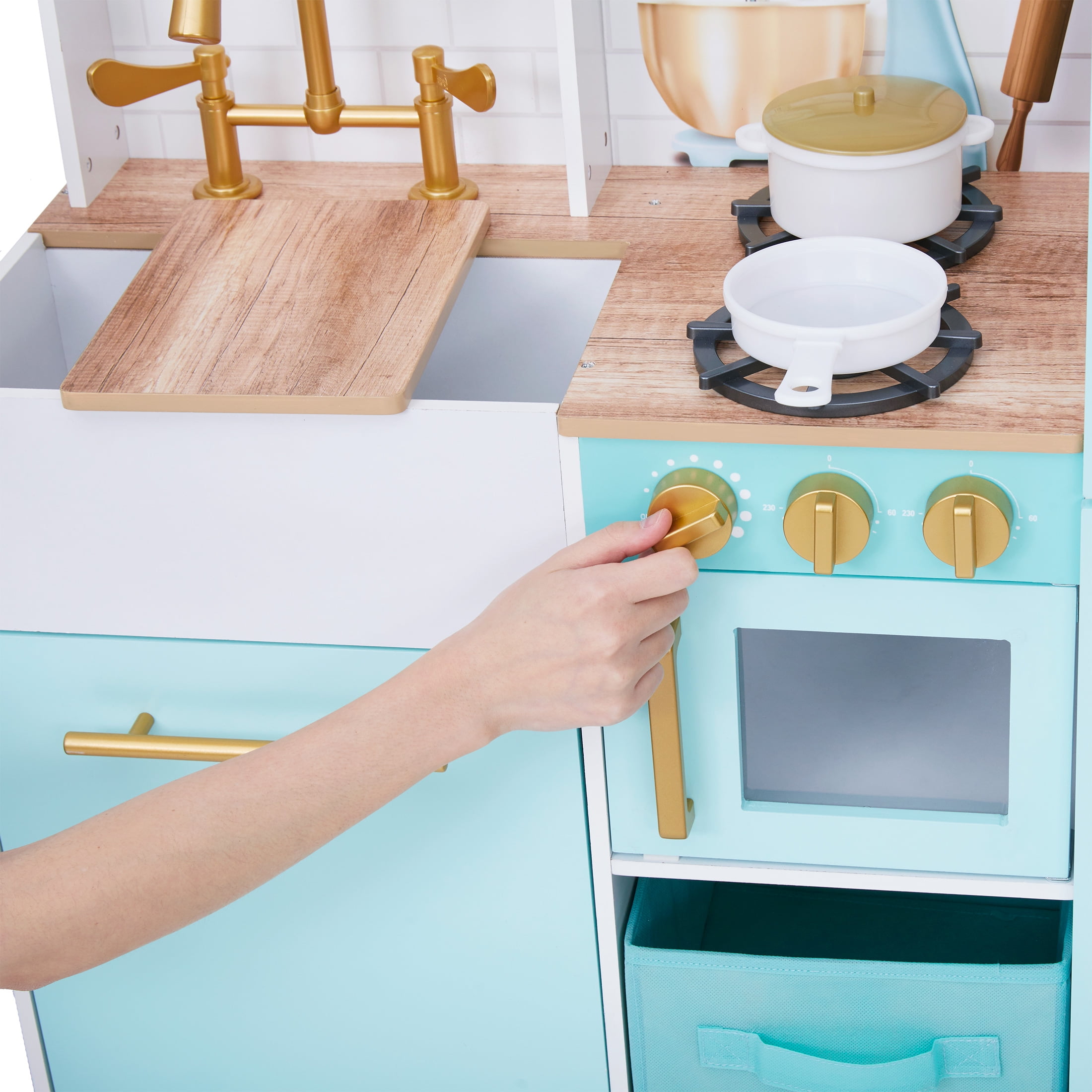 Teamson Kids Little Chef Biscay Delight Classic Play Kitchen, 13 Pcs Acc Set, Icemaker, Magnetic Dry-Erase Board,, Mint - Image 2