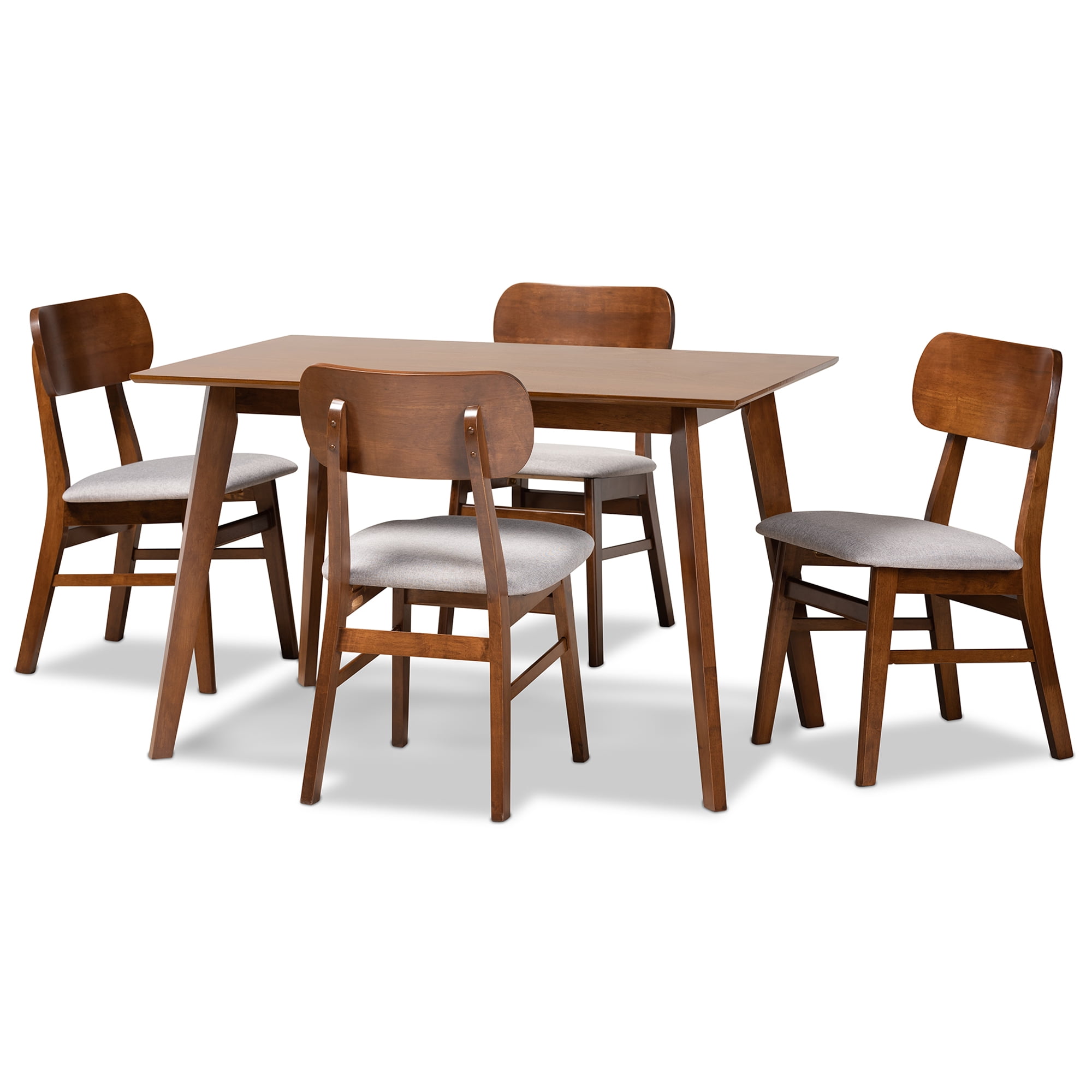 Baxton Studio Euclid Mid-Century Modern Grey Fabric Upholstered and Walnut Brown Finished Wood 5-Piece Dining Set - Image 3