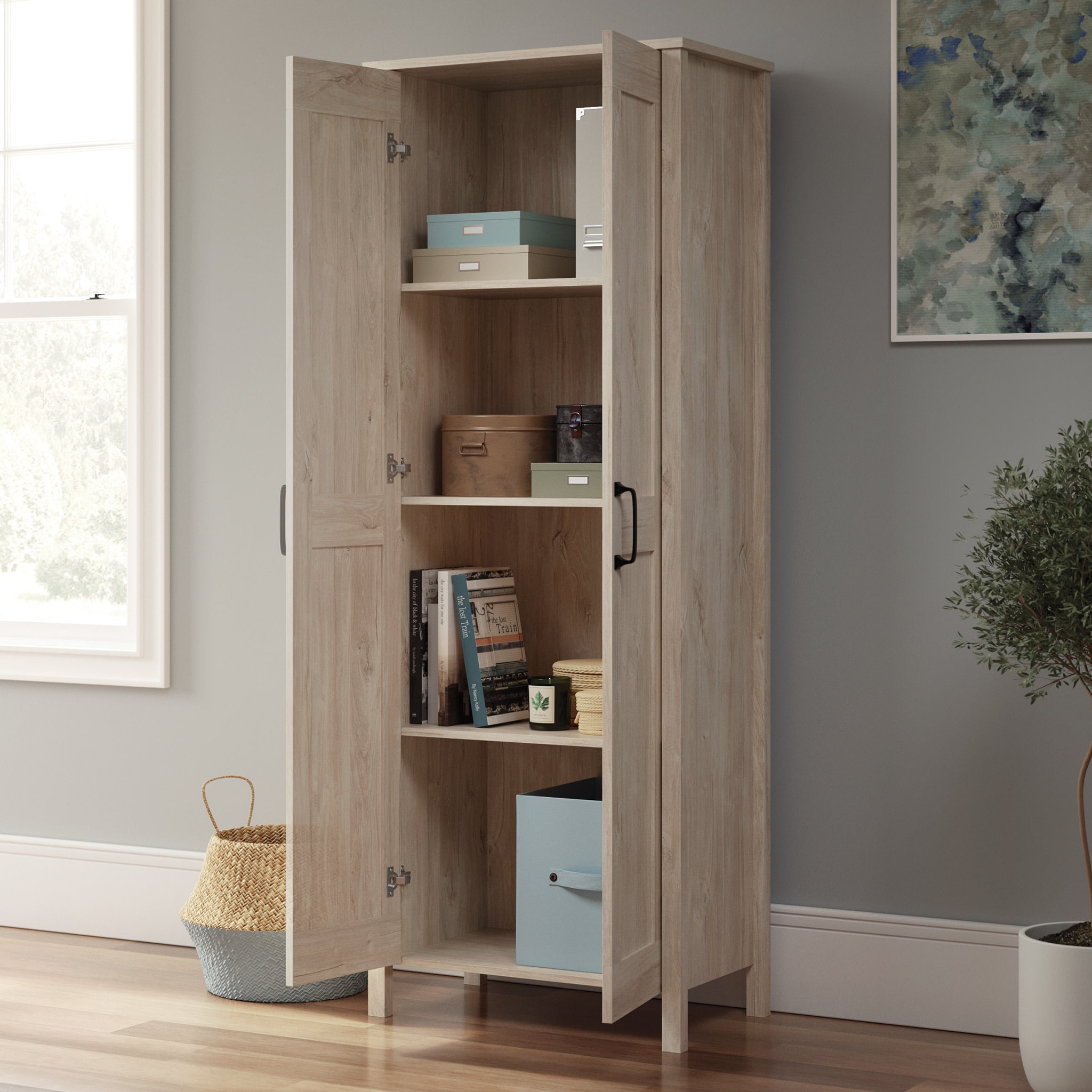 Sauder Two-Door Storage Cabinet, Chalk Oak Finish - Image 4
