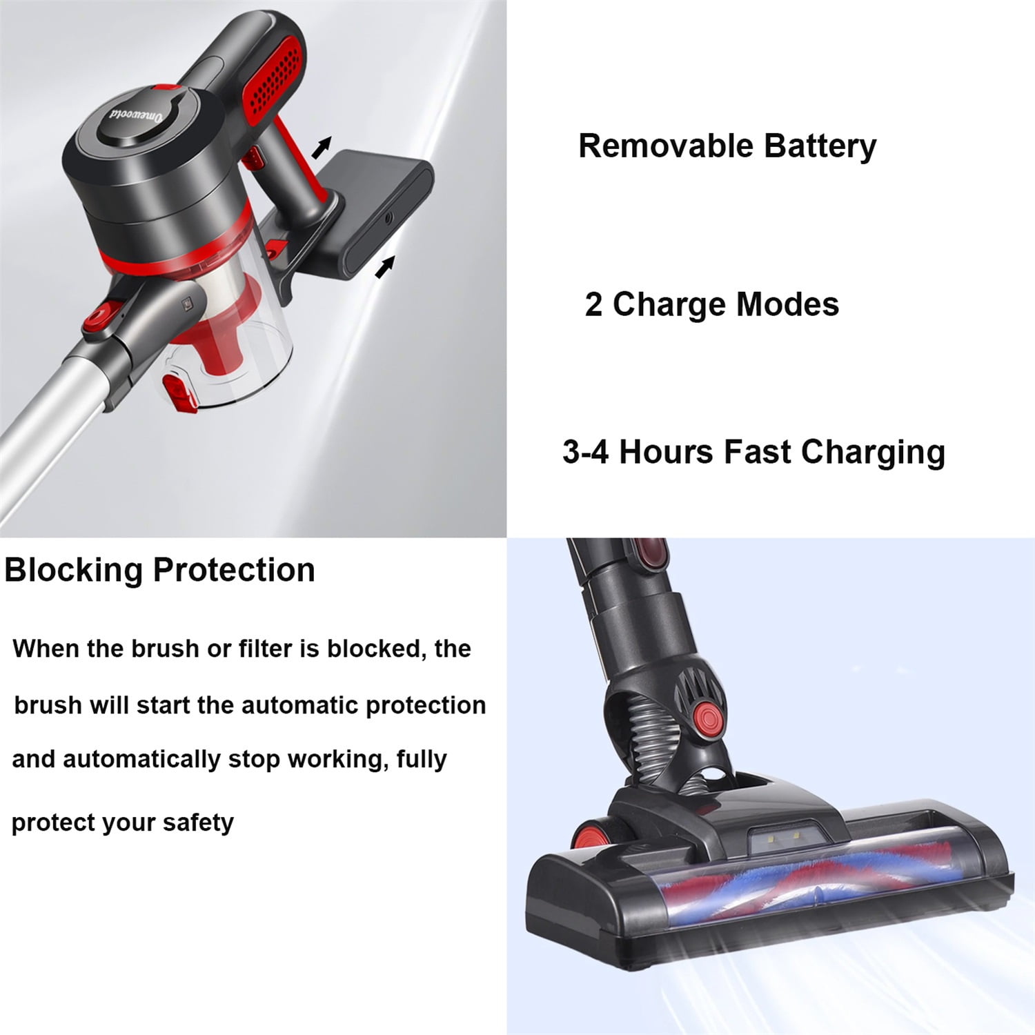 Cordless Stick Vacuum Cleaners for Home,380W Lightweight 30kpa Strong Power Cordless Vacuum,55 Mins Max Runtime Handheld Floor Vacuum for Carpet Hard Floor Pet Hair - Image 7