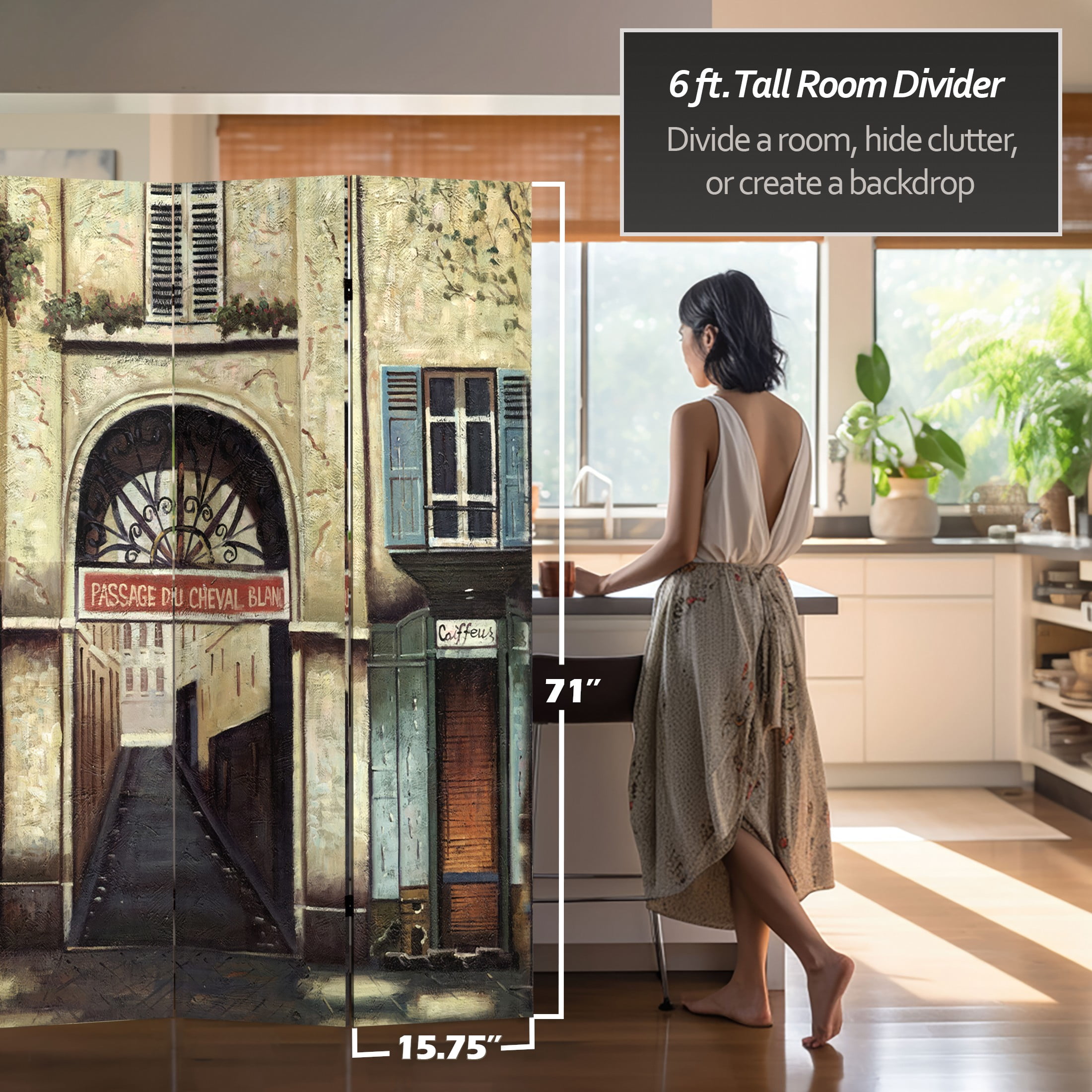 Oriental Furniture 6 ft. Tall French Cafe Canvas Room Divider - 6 Panel - Image 2
