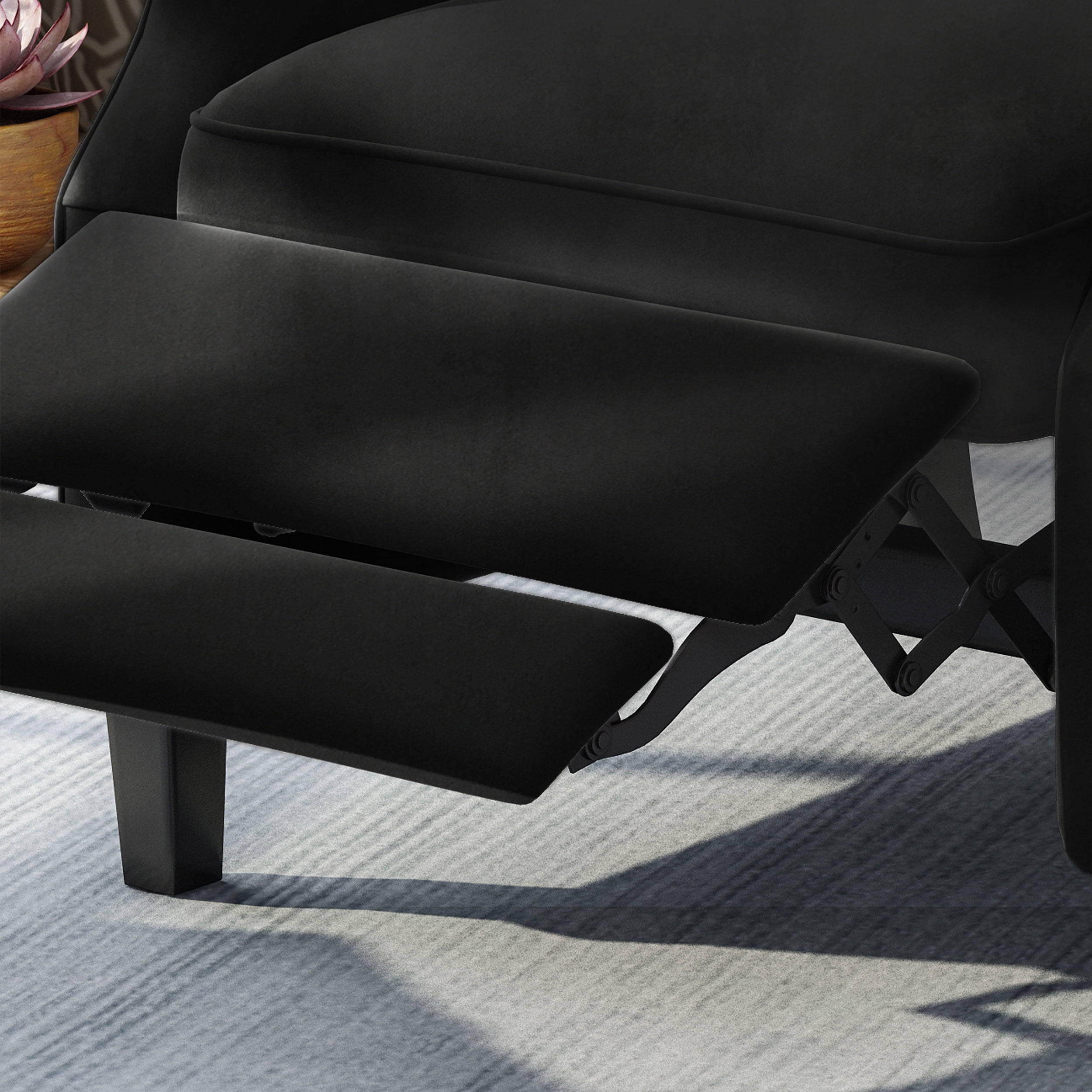 Noble House Zakyiah Standard Velvet Wingback Recliner, Black - Image 10