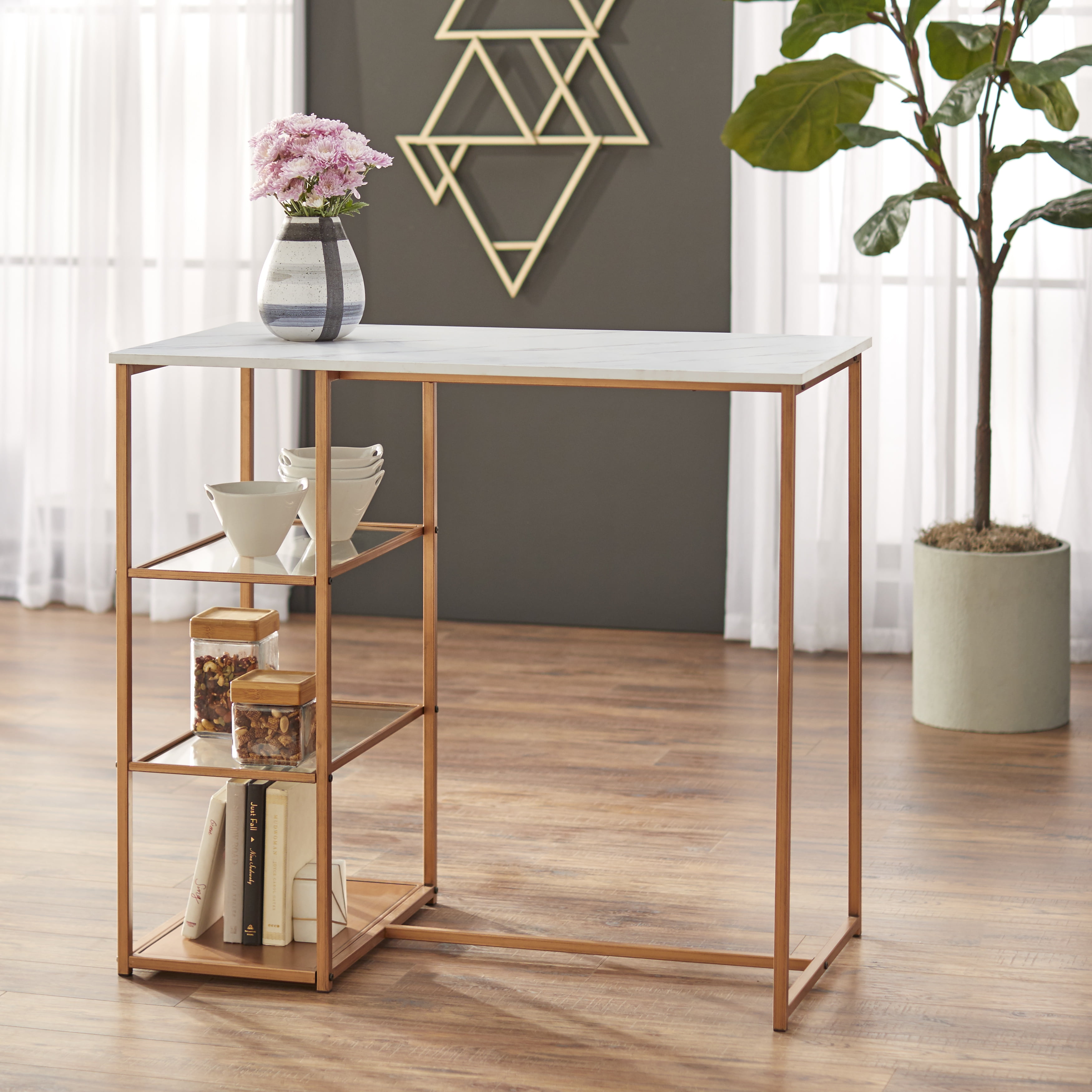 TMS Lane 3-Piece 36" high Counter Height Dining Set, Seats 2, Table and 2 Stools, White and Gold - Image 6