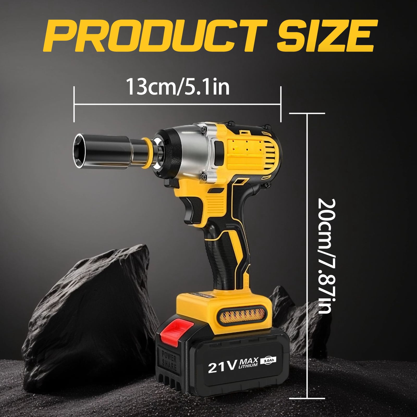21V Cordless Impact Wrench with 2 Batteries,Brushless Motor 1/2" Impact Drill,Impact Gun Max Torque 280 ft lbs (380N.m),30Pcs Tool Set for Home,Yellow - Image 4