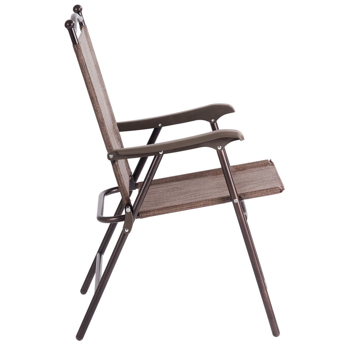 Gymax brown Set of 2 Folding Patio Furniture Sling Back Chairs Outdoors - Image 2