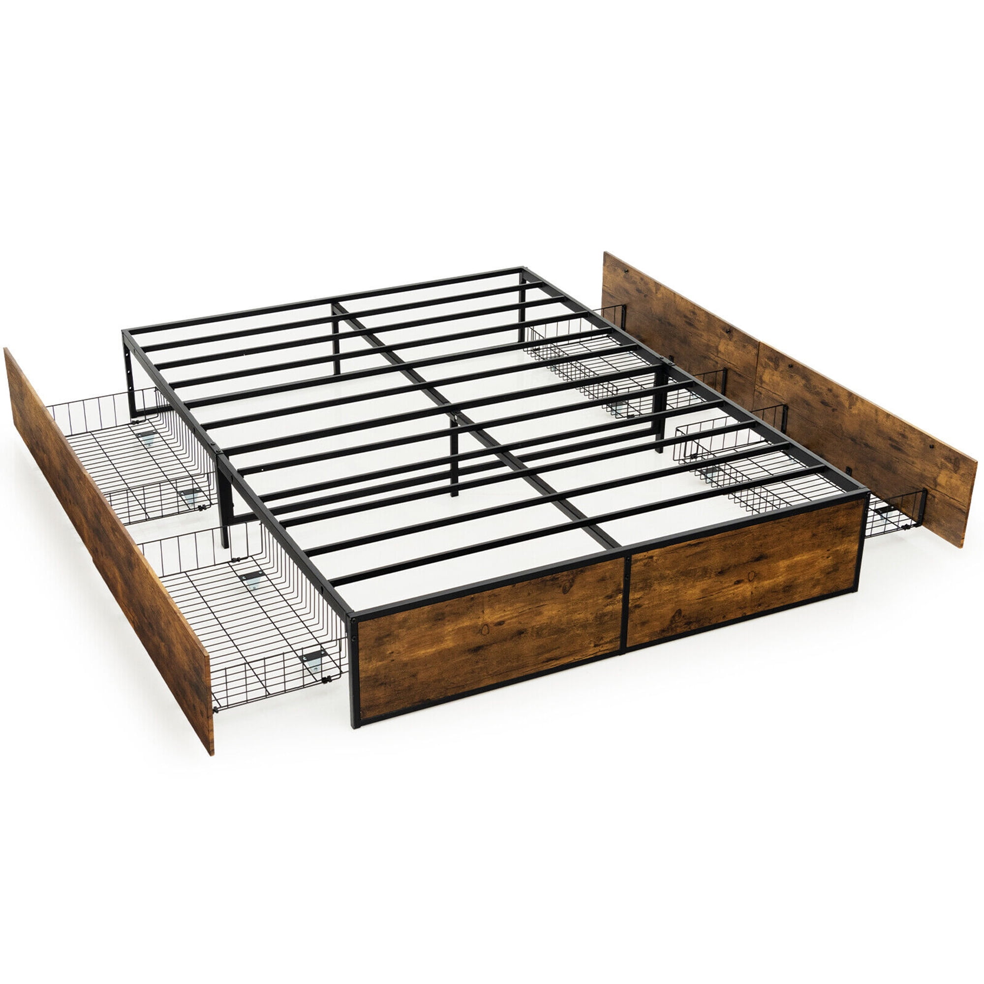 Gymax Queen Industrial Metal Platform Bed Frame with 4 Drawers Wooden Footboard - Image 3