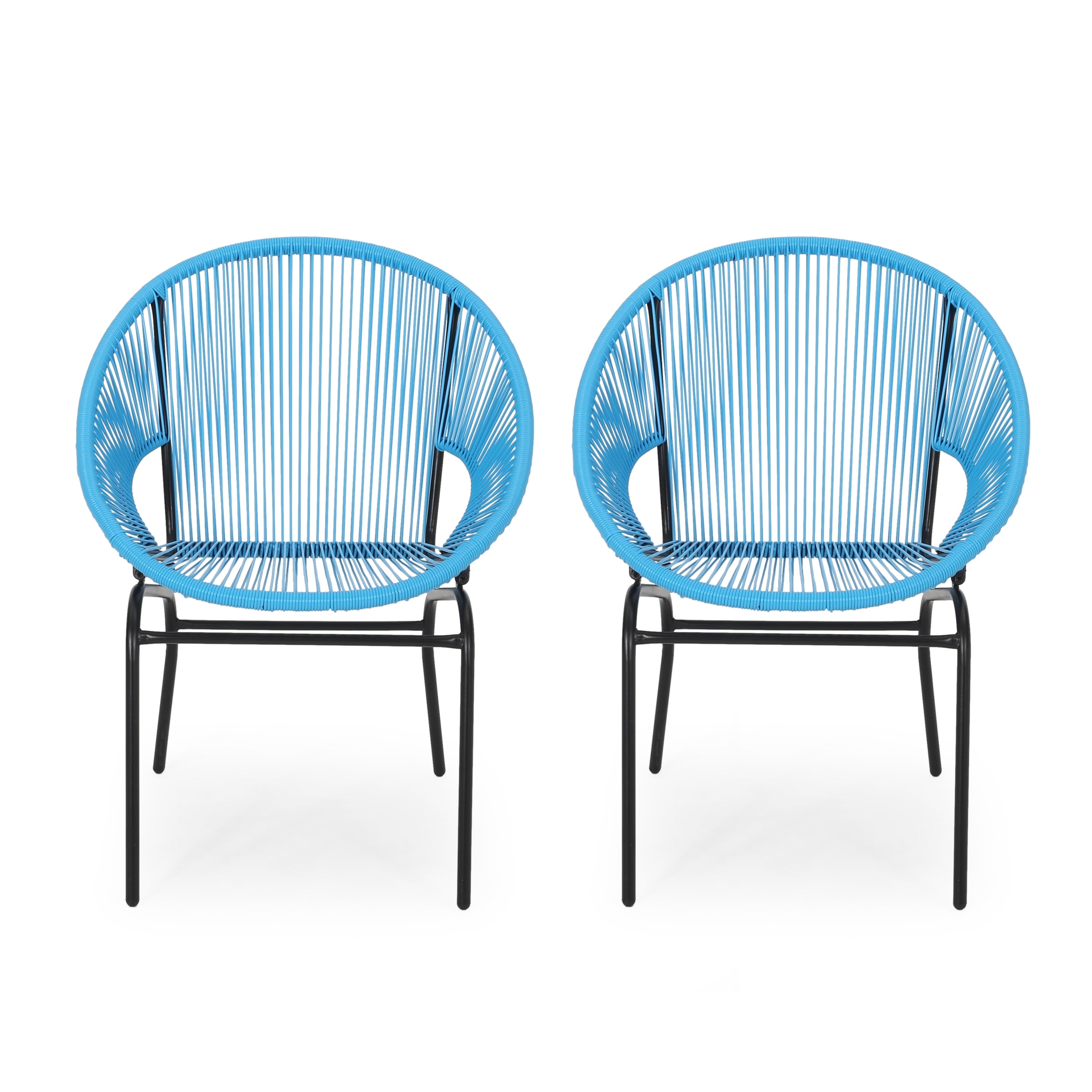 Noble House Nusa Faux Rattan and Iron Patio Chair Set in Blue/Black (Set of 2) - Image 6