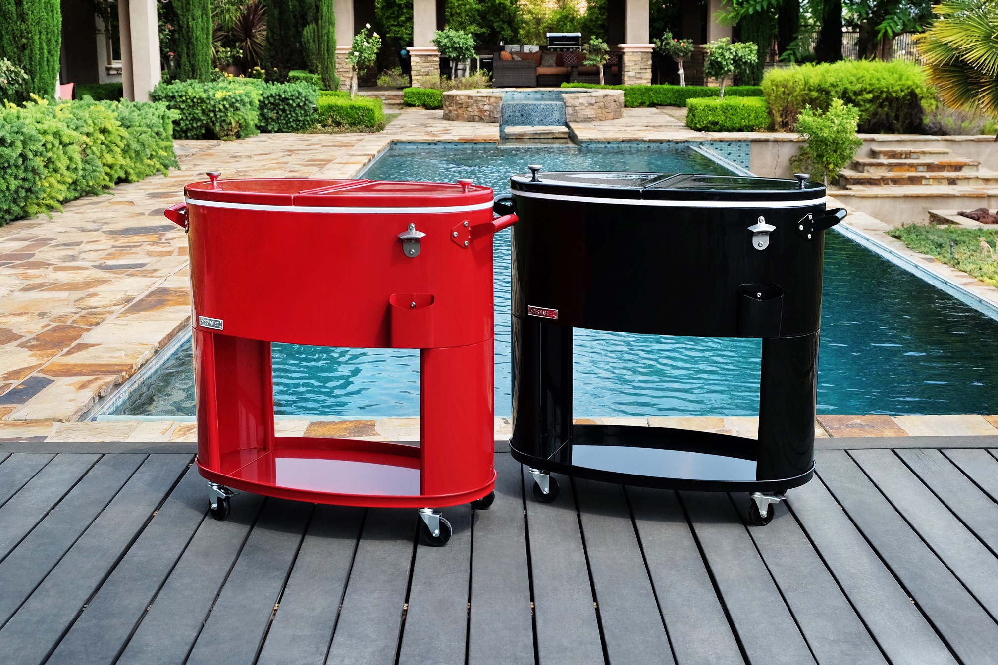 Permasteel 80-Qt Sporty Outdoor Rolling Patio Cooler with Wheels and Handles, Cooler Cart, Red - Image 4