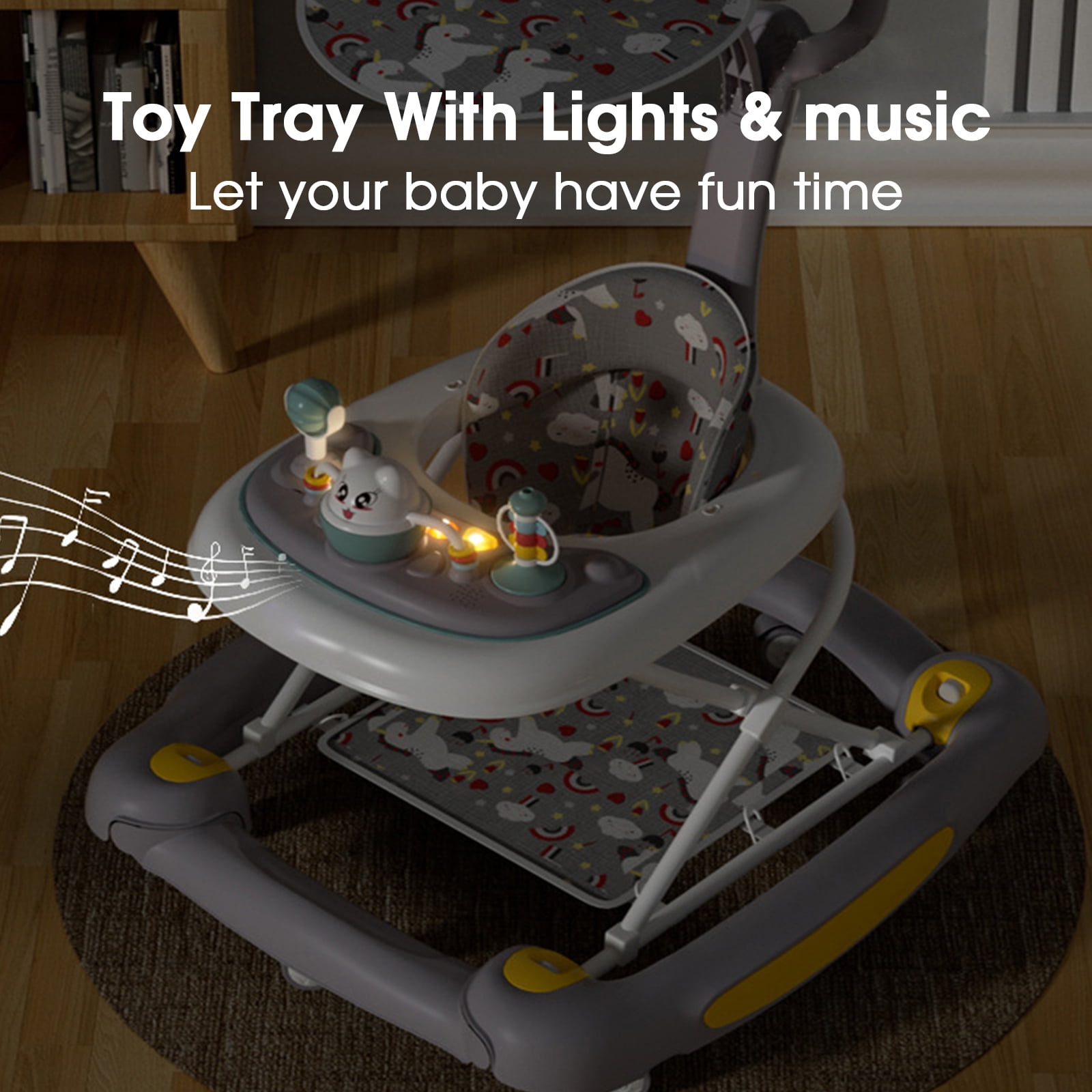 YYW 6-in-1 Baby Walker, Foldable Push Walker with Musical Activity Station for 6-24 Months, Gray - Image 4