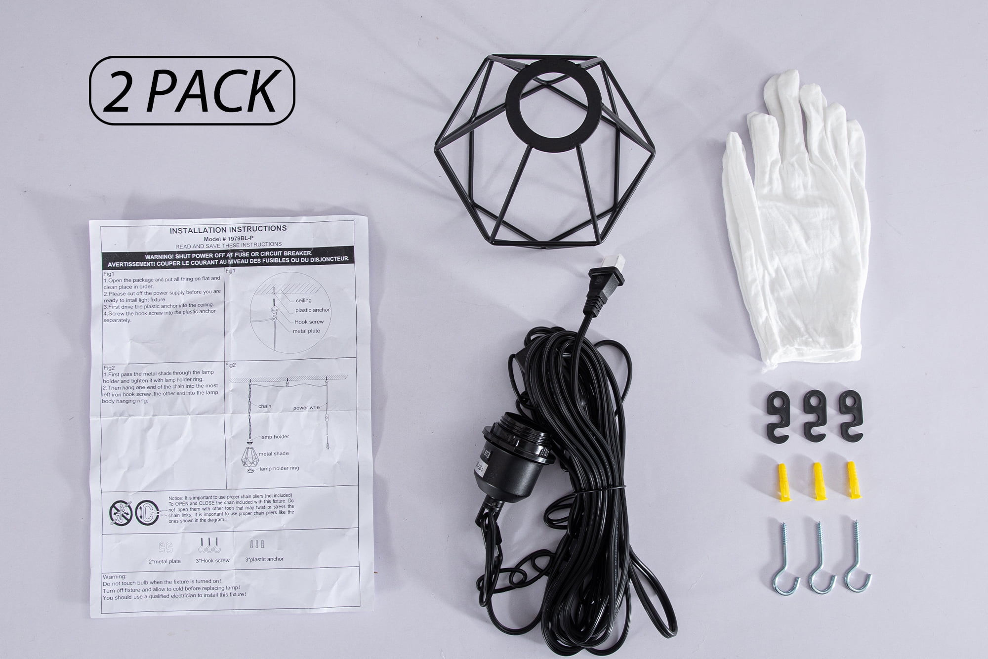 Plug in Chandelier Hanging Pendant Lights Plug in Ceiling Light Fixtures 2 Pack Black with 20-FT Cord Pendant Lighting for Kitchen Hallway - Image 3