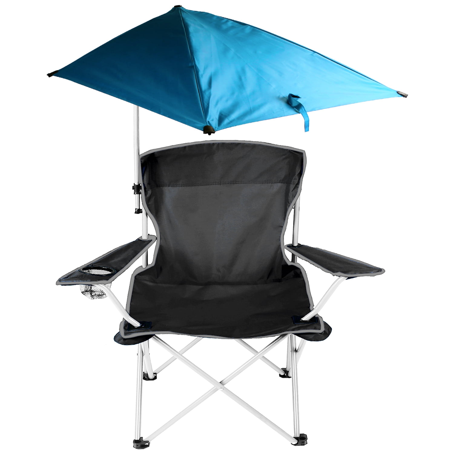 Moclever Canopy Beach Chair Folding Camping Chair with Cup Holder and Detachable Umbrella, Black - Image 7