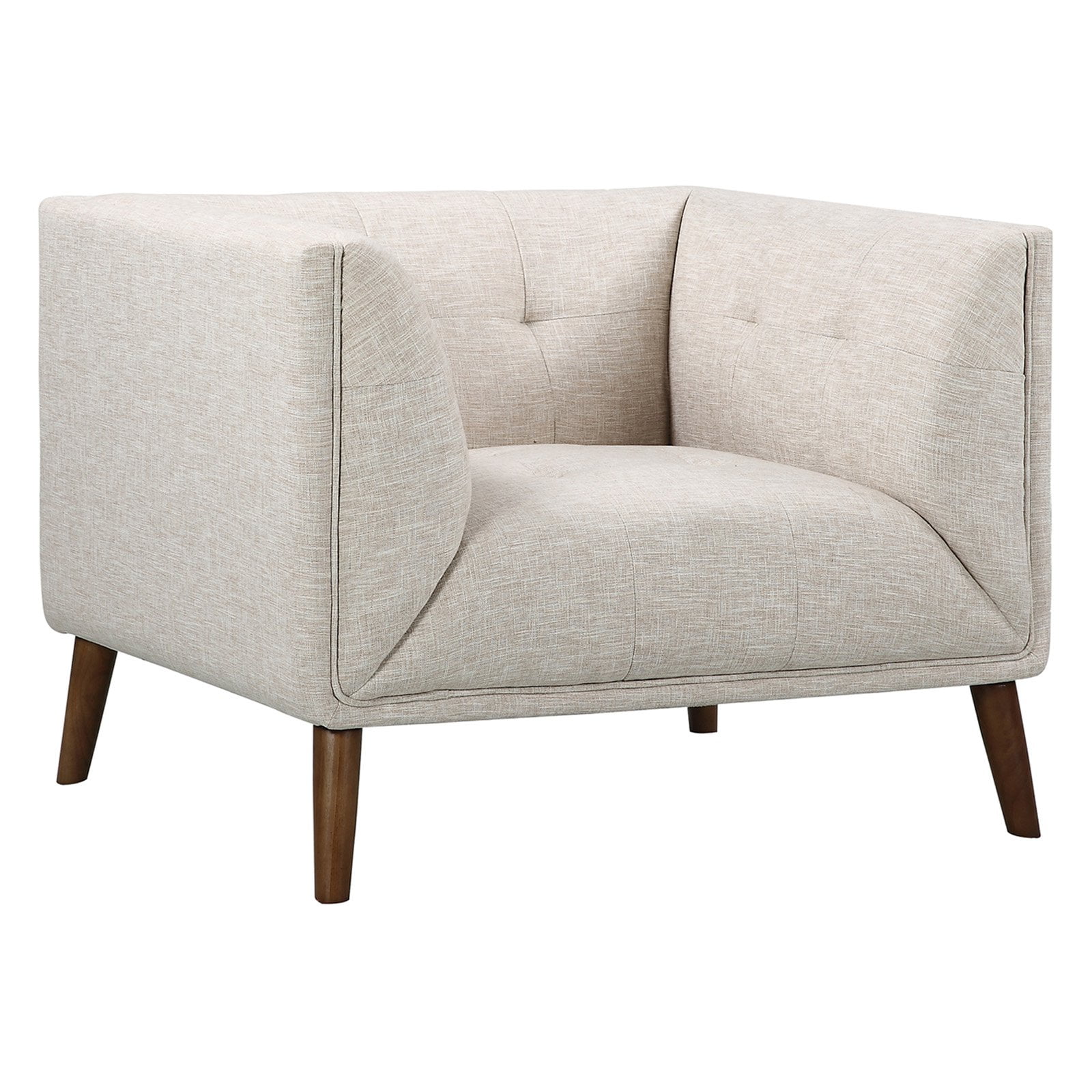 Hudson Gray Button-Tufted Sofa Chair Linen Fabric Walnut Legs - Image 6