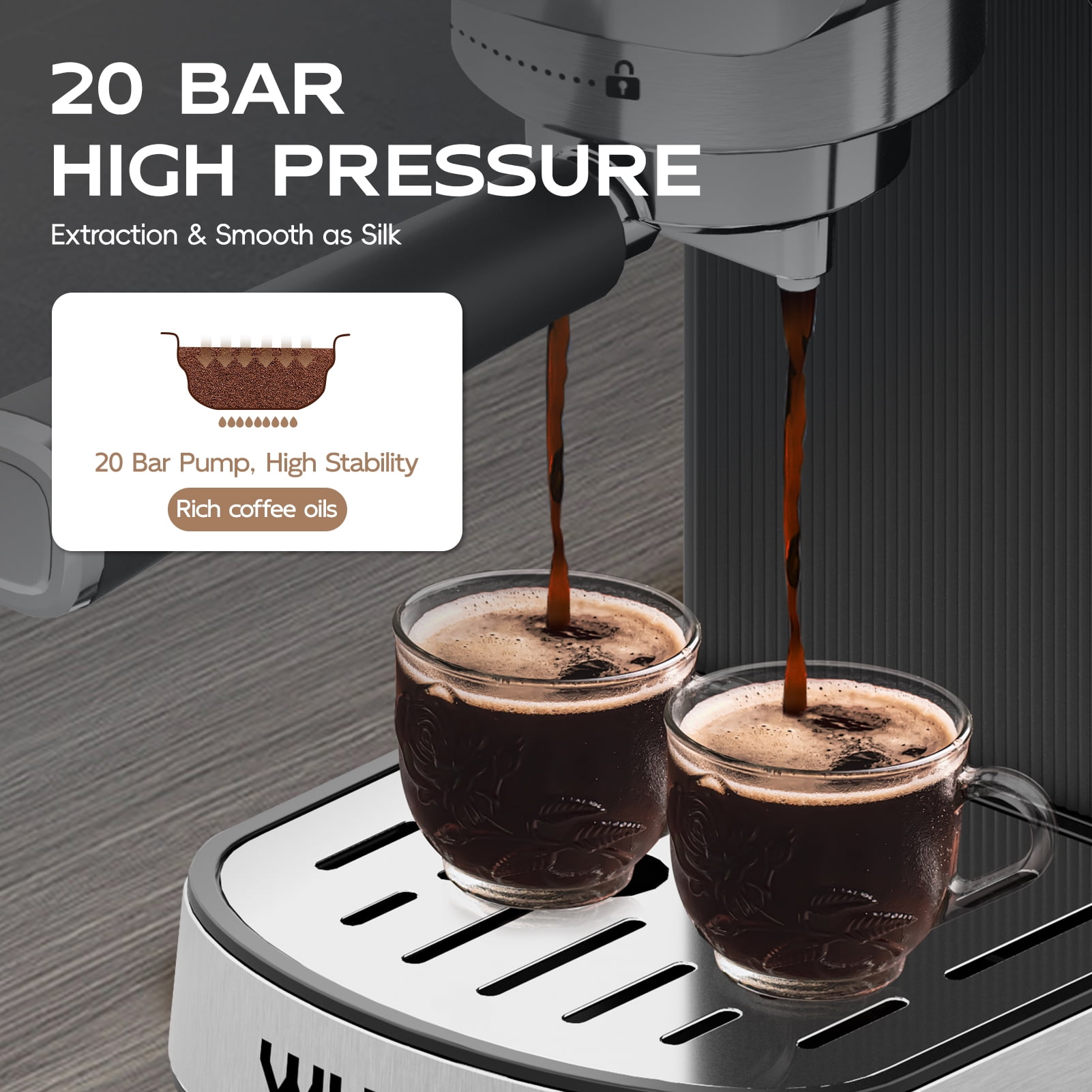 WHALL Touchscreen Espresso Machine 20 Bar,Espresso Coffee Maker with Milk Frother Steam Wand, Stainless Steel Coffee Machine with Removable Water Tank New - Image 6