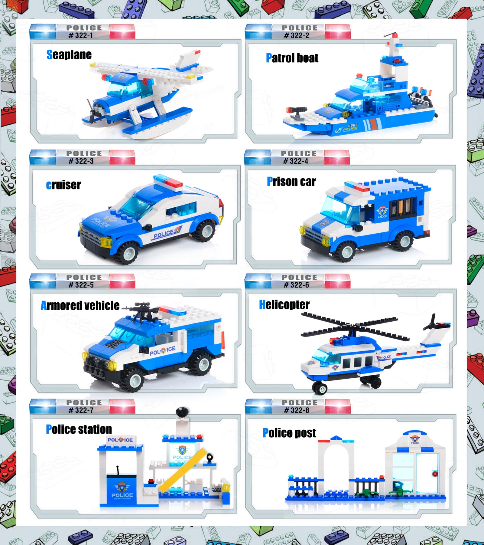 EXERCISE N PLAY 8-in-1 City Police Building Blocks Set, 1039 Pieces - Image 8
