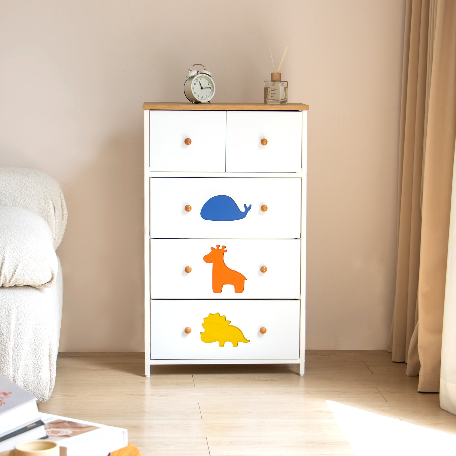 FRAPOW Dresser for Bedroom, Bedside Dresser with 5 Drawers, Chest of Drawers for Kids Adult, White - Image 2