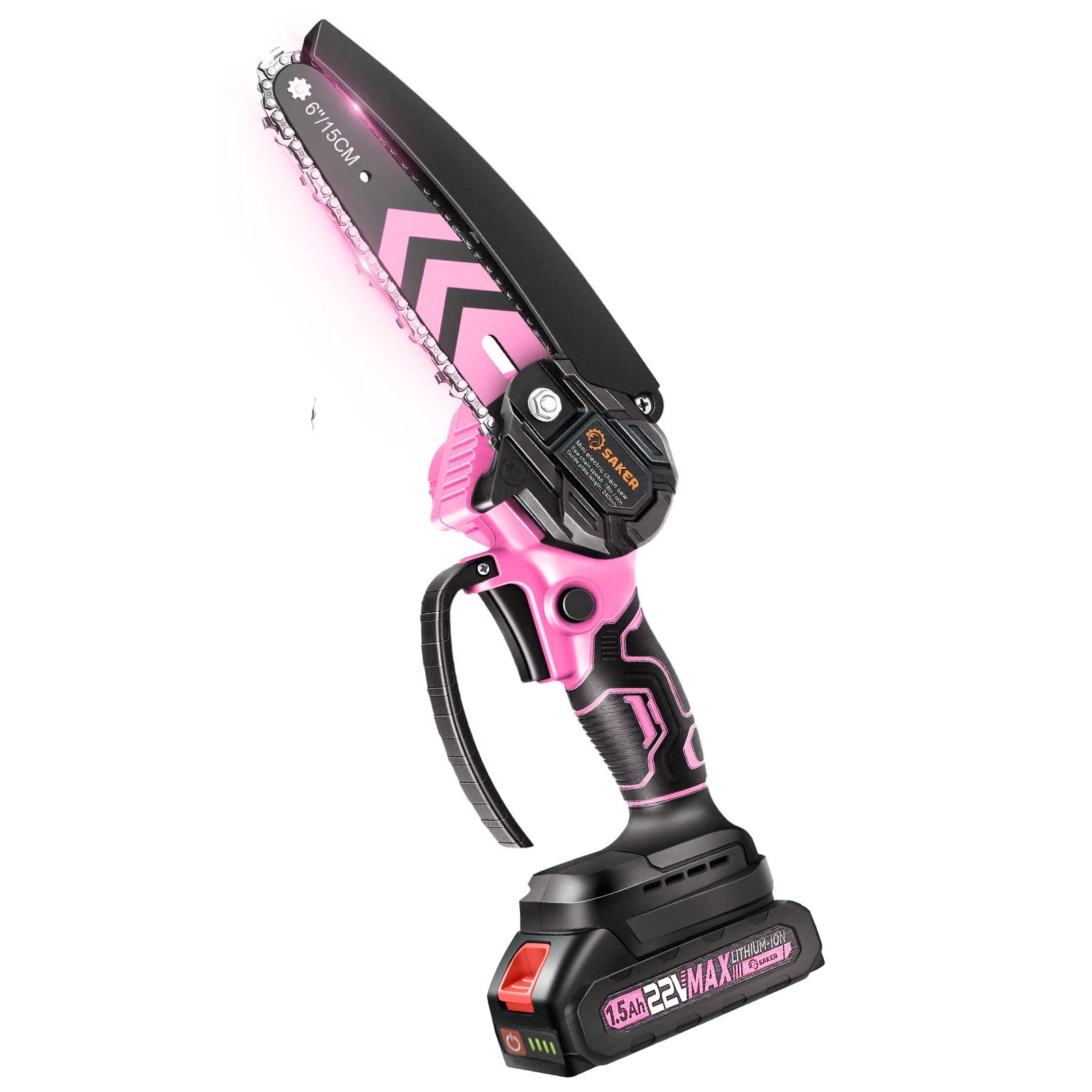 Saker Mini Chainsaw, 6-Inch Electric, Rechargeable, Cordless, Powered by 2x 22V 1500mAh Batteries, Includes 2 Chains, for Women & Elderly, Pink - Image 5