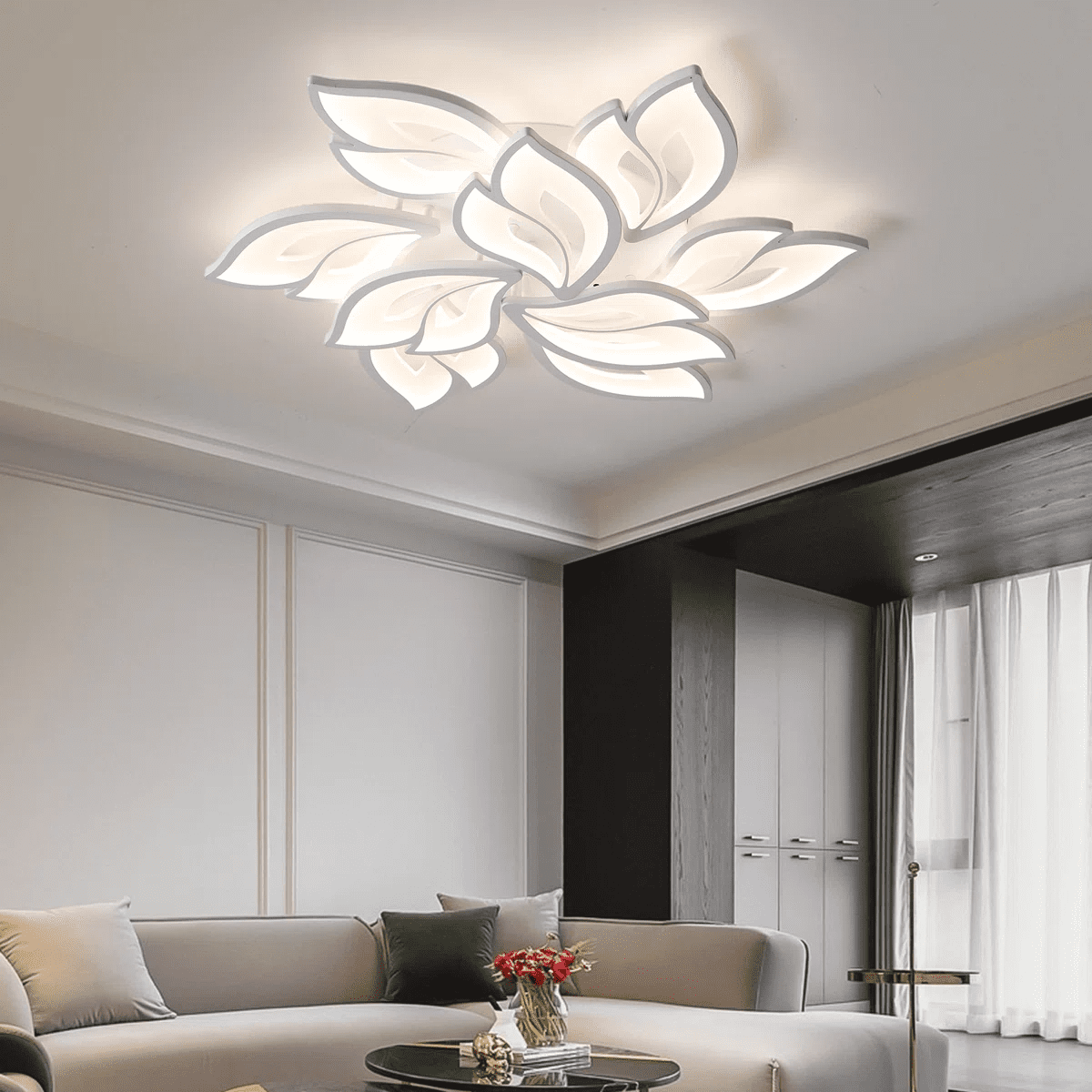Garwarm Modern Ceiling Light, 29.5in Dimmable LED Flush Mount Ceiling Lamp, 75W Acrylic Sahde Ceiling Chandelier Lighting Fixture with Remote Control for Living Dining Room Bedroom - Image 6