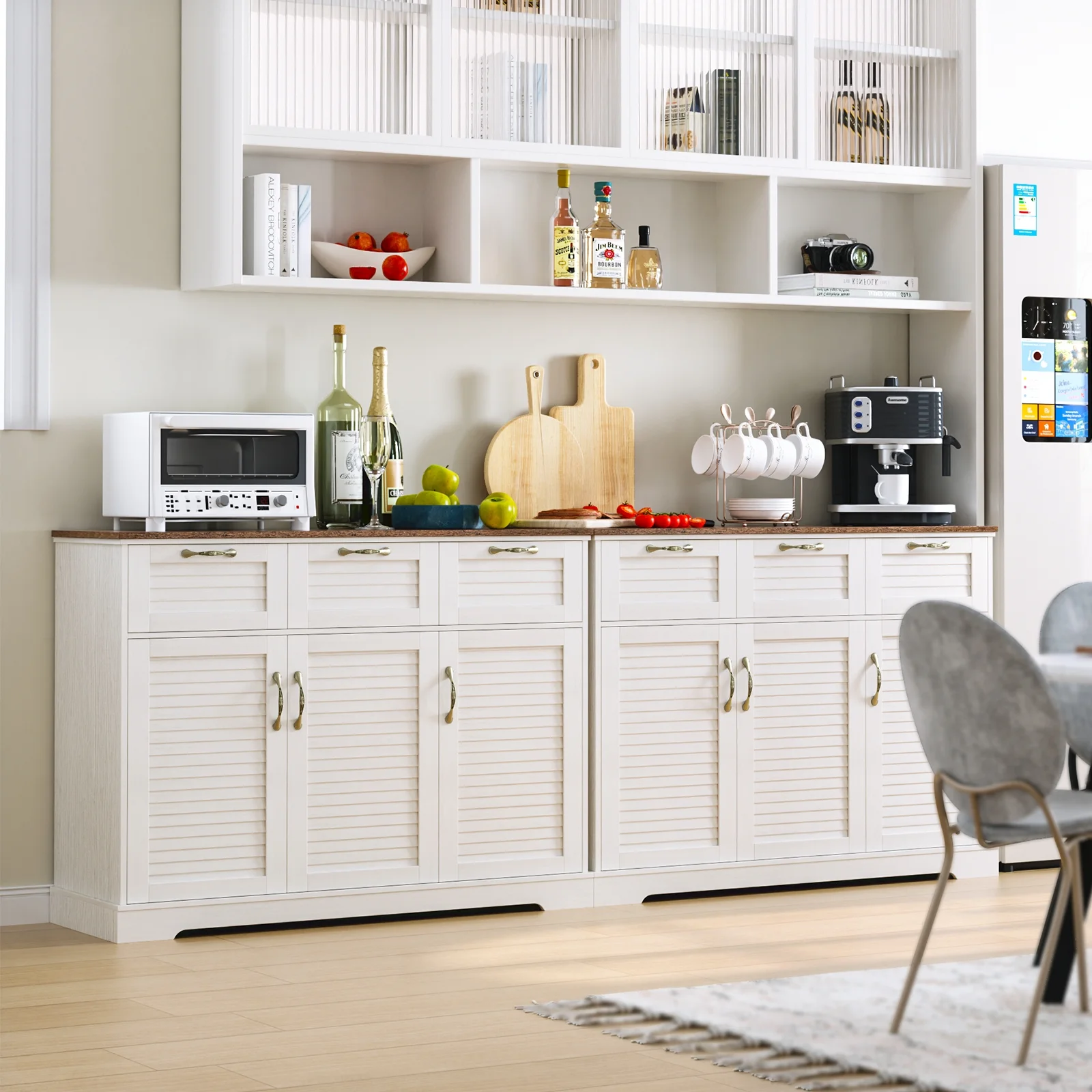 Homfa Buffet Table with 3 Drawers & 3 Doors, 47.2'' Large Wood Sideboard Cabinet for Kitchen Dining Room, White &Oak - Image 3