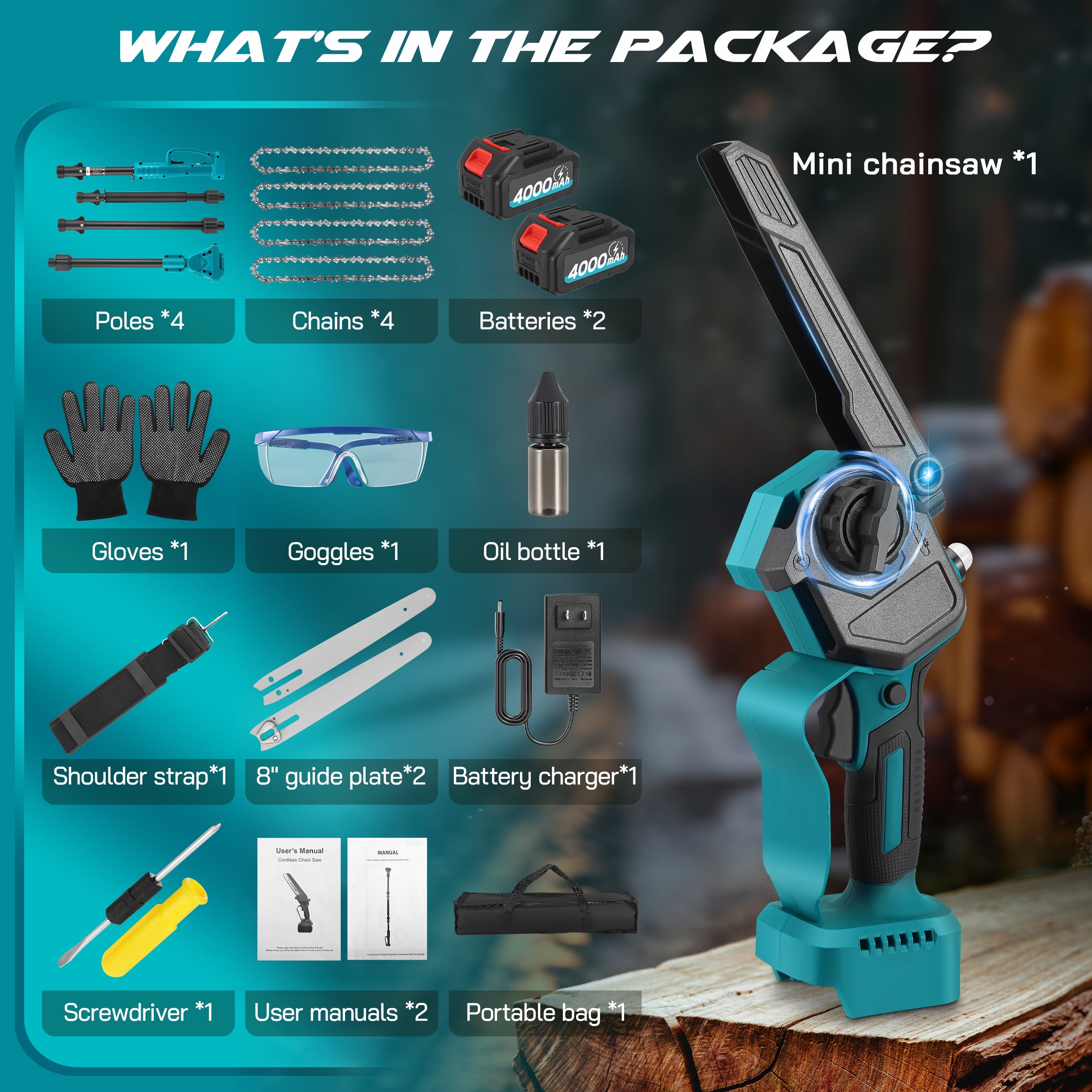 RELOIVE 2-in-1 Brushless Pole Saw & 8" Chainsaw, 21V 4000mAh 14.1ft Cordless for Tree Trimming/Wood Cutting - Image 5