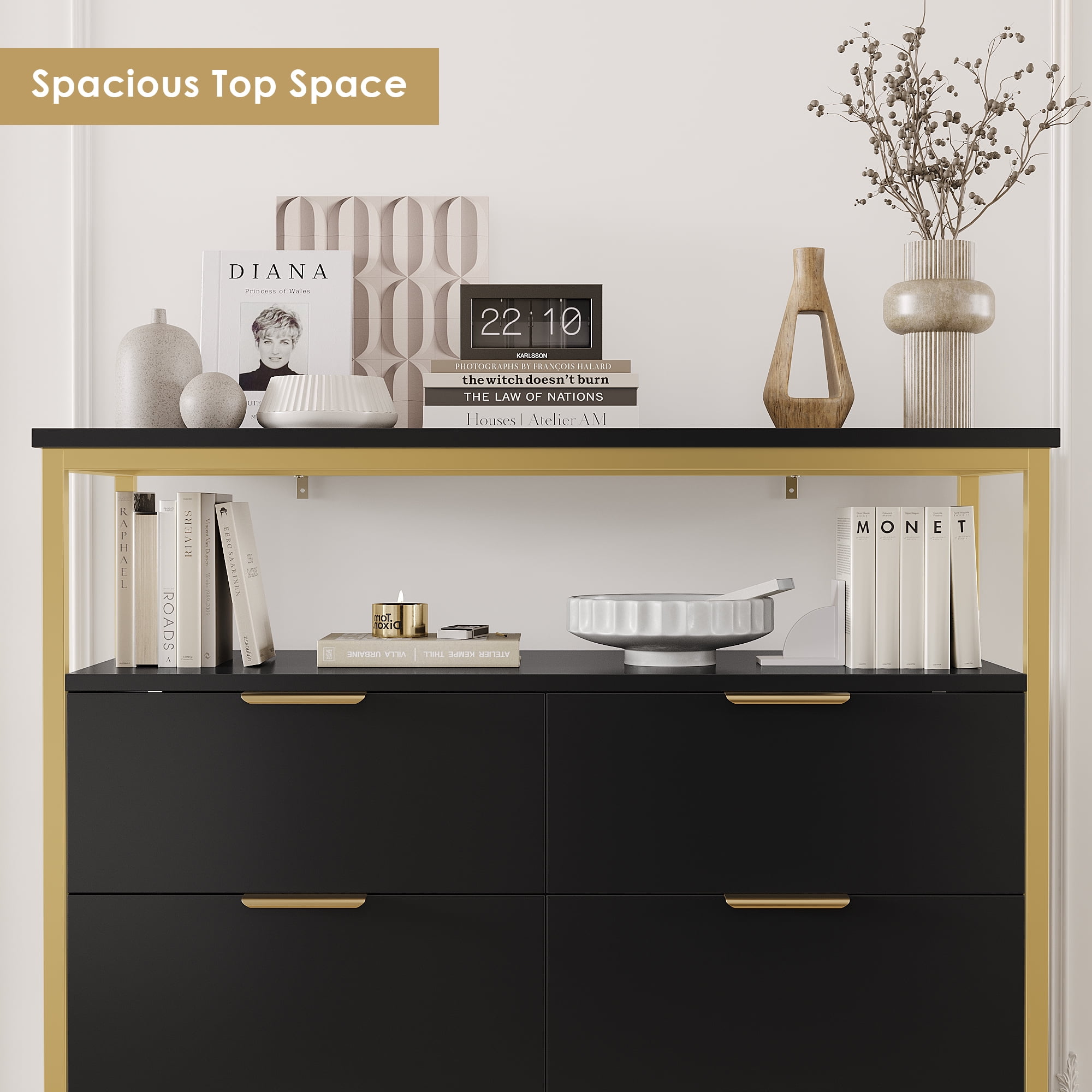 Homfa 8 Drawer Dresser for Bedroom, Modern Chest of Drawer, Wood Storage Cabinet with Shelf for Living Room, Black Gold - Image 7