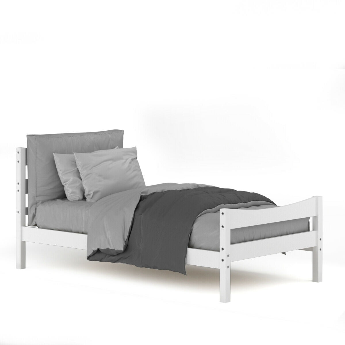 Gymax Twin Size Platform Bed Frame Foundation w/Headboard &Wood Slat Support White - Image 3