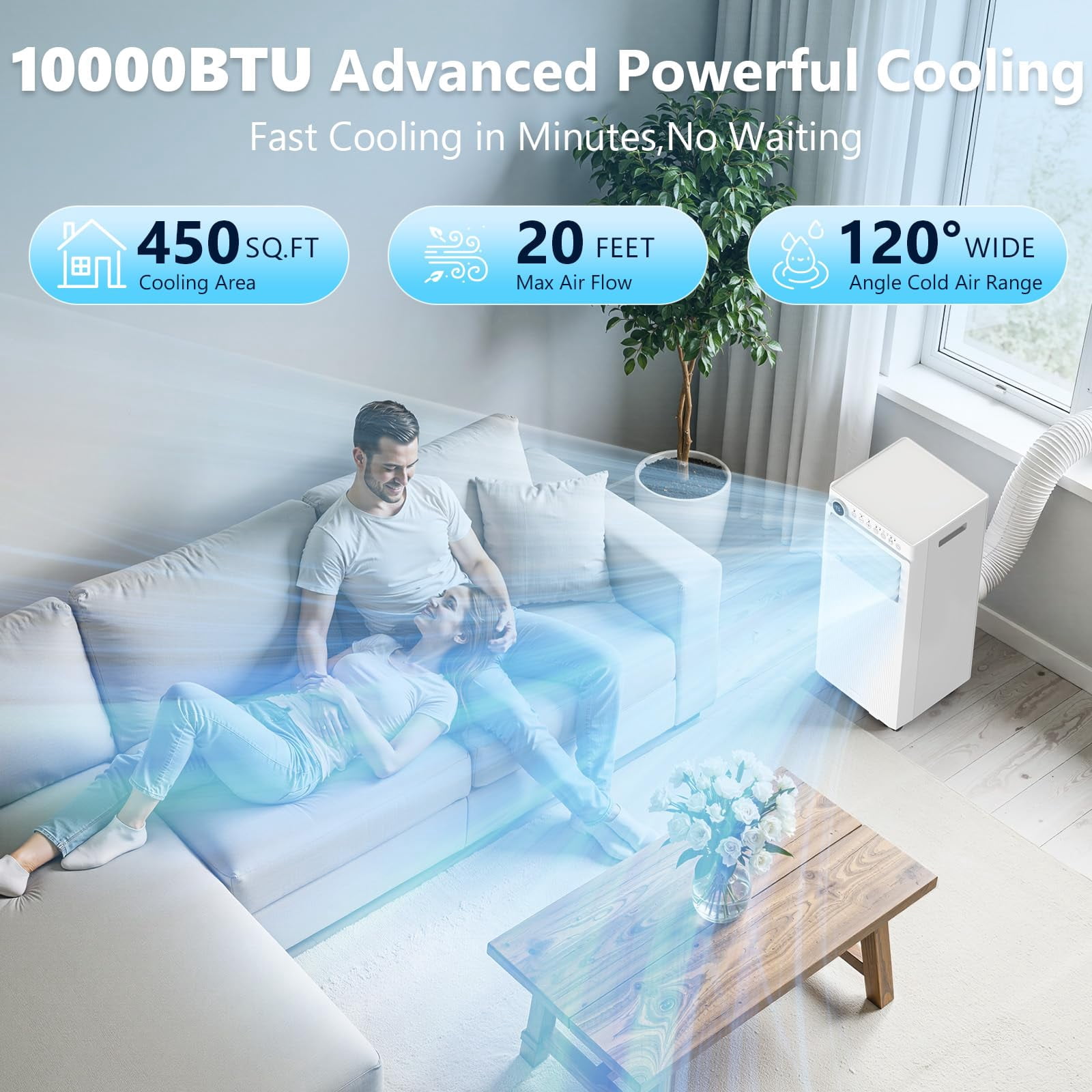 KISSAIR 10,000 BTU Portable Air Conditioner - Ultra Quiet 3-in-1 AC Unit with Dehumidifier & Fan, Cools Rooms Up to 450 Sq.Ft Fast, Includes Remote Control & 24H Timer, Easy Install(White ) - Image 9