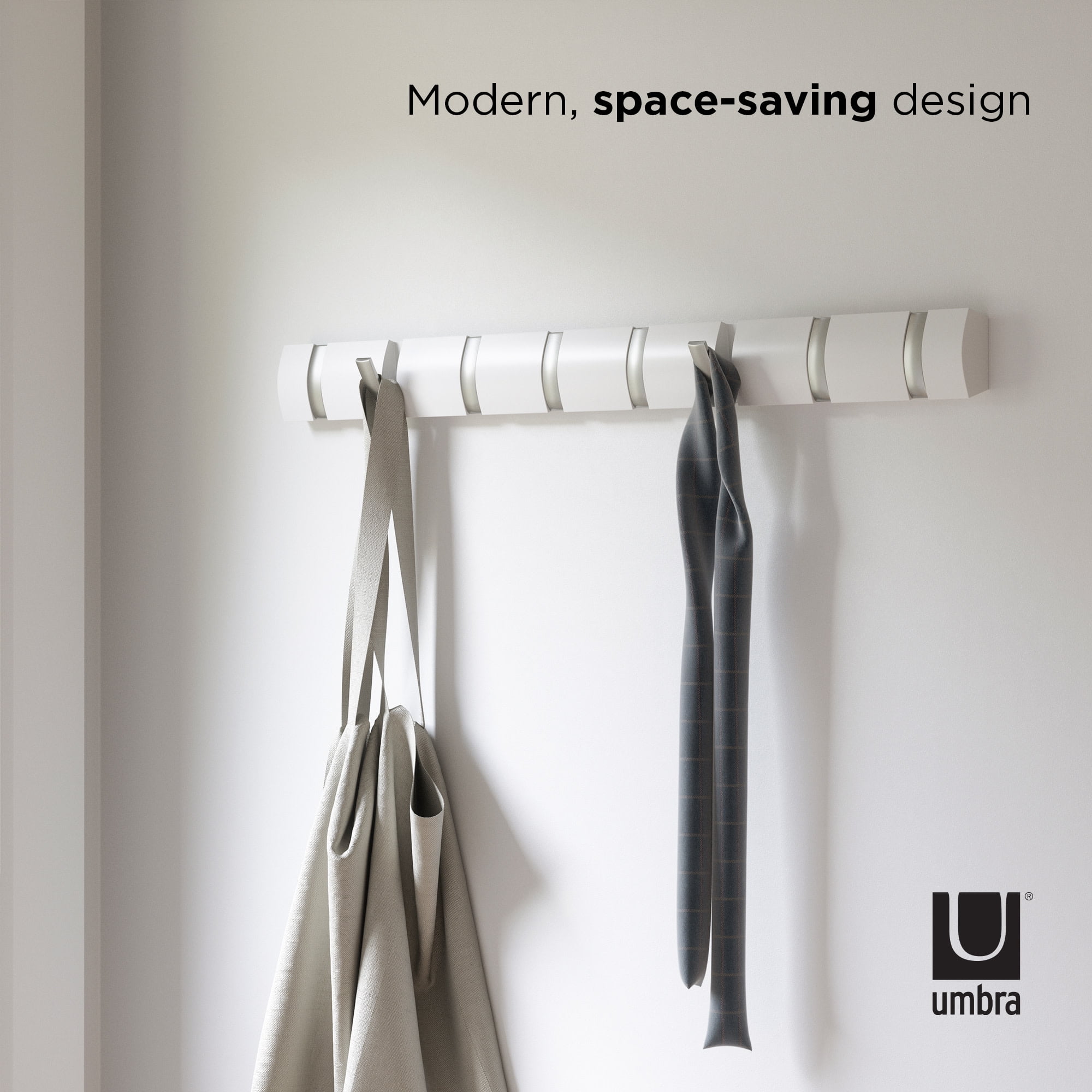 Umbra Flip 8 Hook Wall Mounted Coat Rack White - Image 2