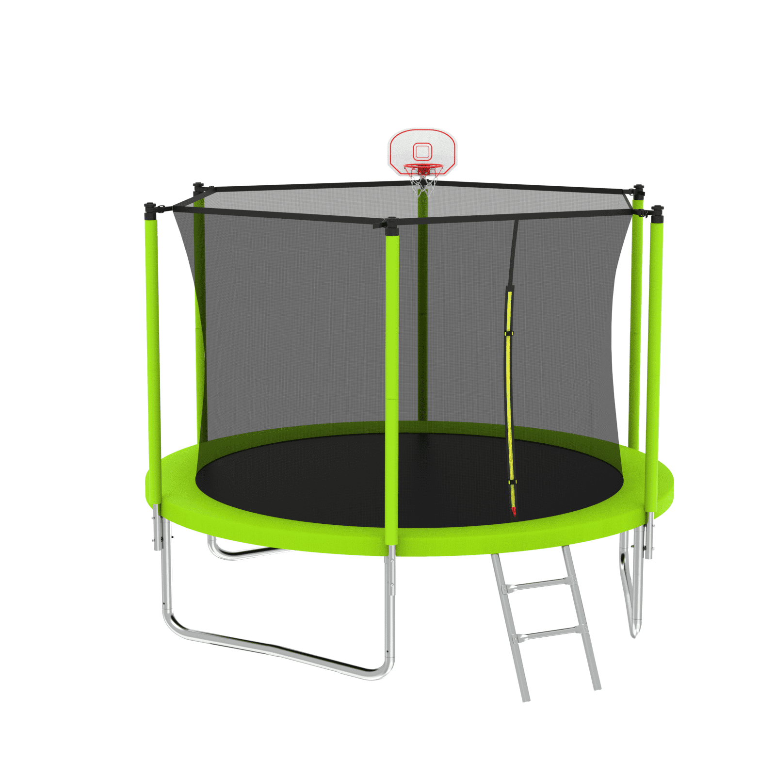 Yoneston 8FT Outdoor Trampoline with Basketball Hoop, 240LBS Round Trampoline with Ladder and Safety Enclosure for Kids and Adults in Backyard Garden, Green - Image 9