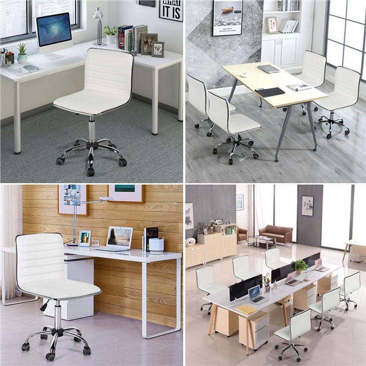 Alden Design Modern Armless Office Chair Low Back PU Leather Desk Chair with Wheels, White - Image 3
