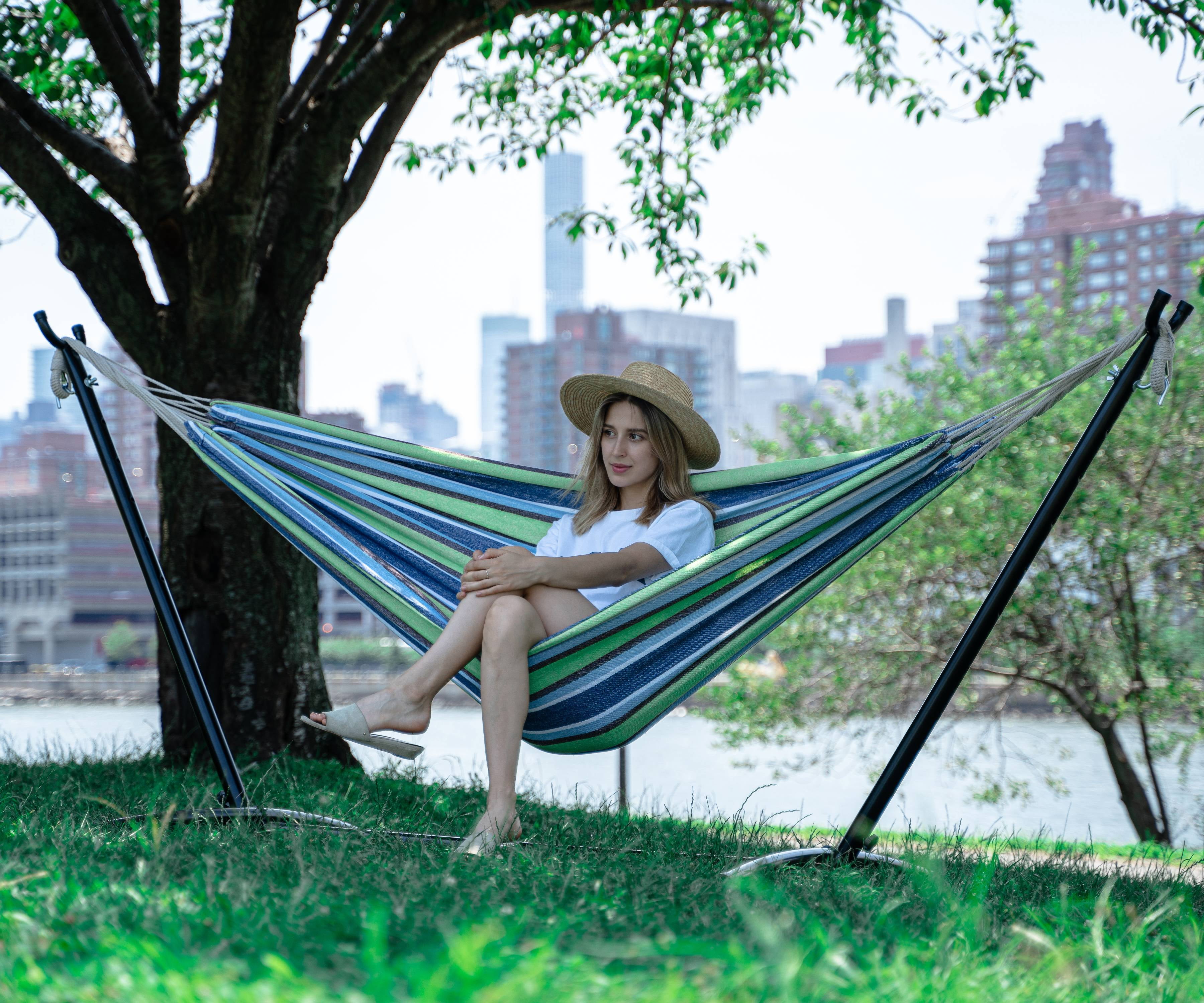 9ft Double Hammock Combo with Carry Bag and Stand - Ocean Floor Pattern - Image 2