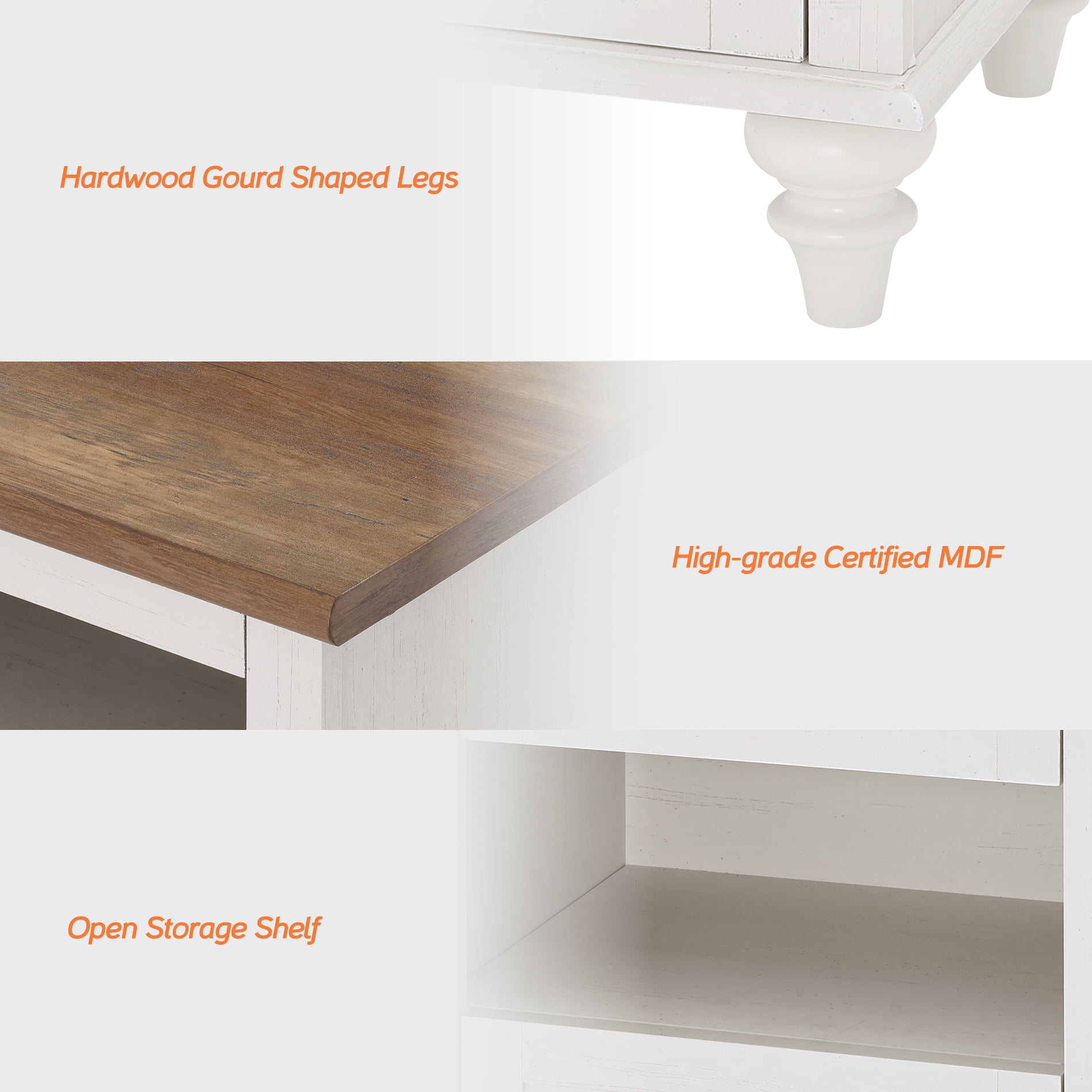 White Nightstand with Charging Station for Bedroom, Wood End Table for Living Room Kids room - Image 4