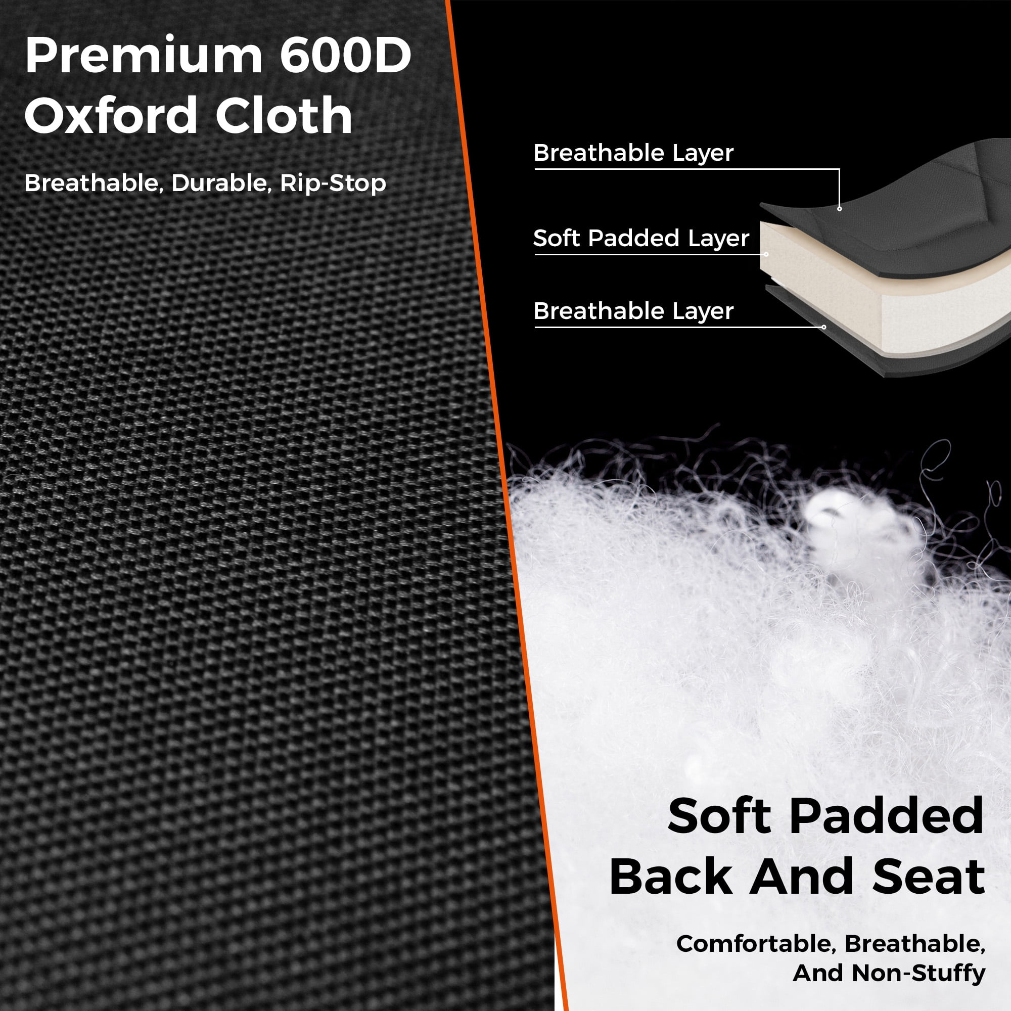 KingCamp Oversized Camping Chairs Heavy Duty Padded Folding Lawn Chair Support 300 lbs for Adults Outdoor Fishing Sports Black - Image 4