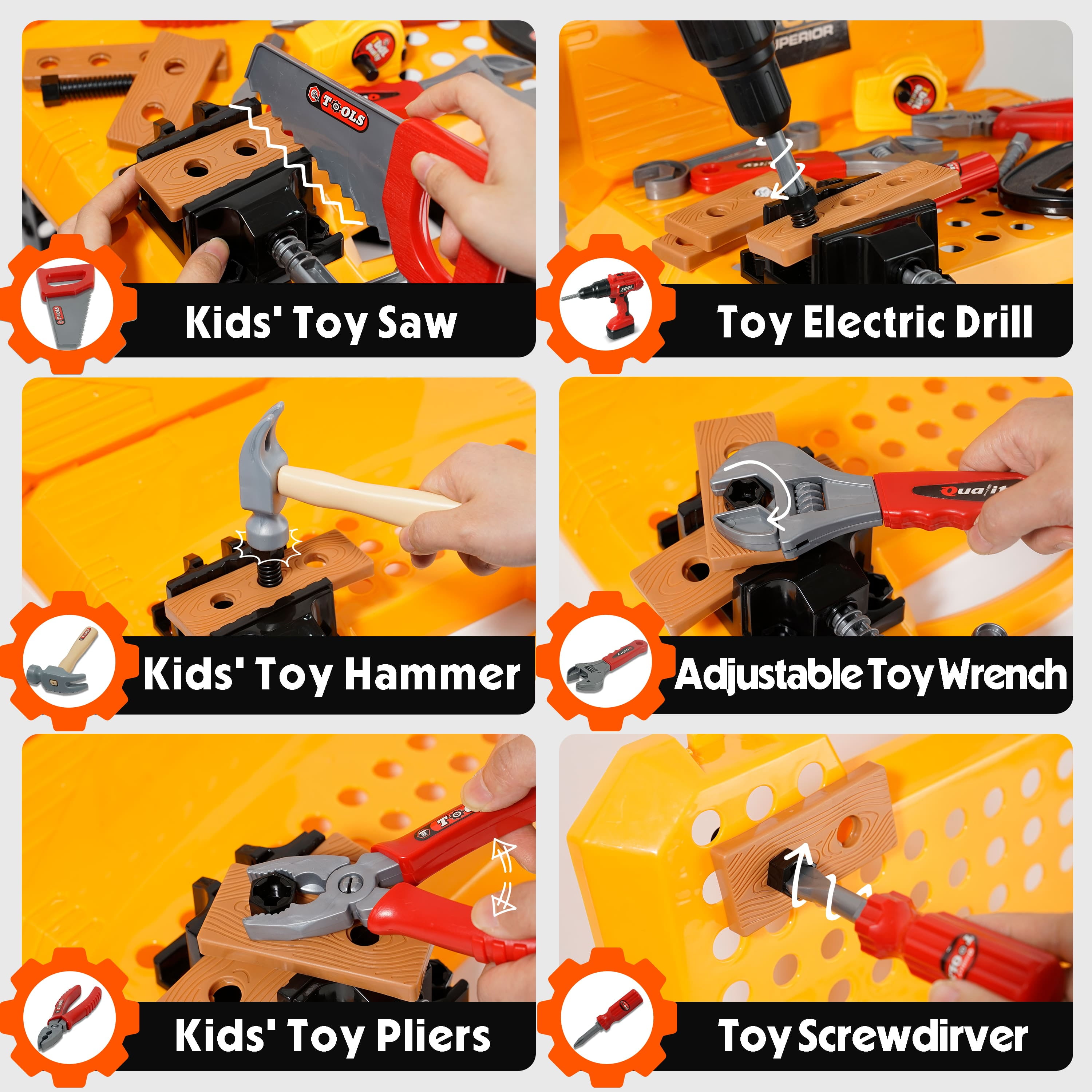 Toy Choi's 82Pcs Kids Tool Set Workshop Construction Play Set Tool WorkBench Set for Kids Toddler Boys Girls, w/ Electric Drill - Image 8