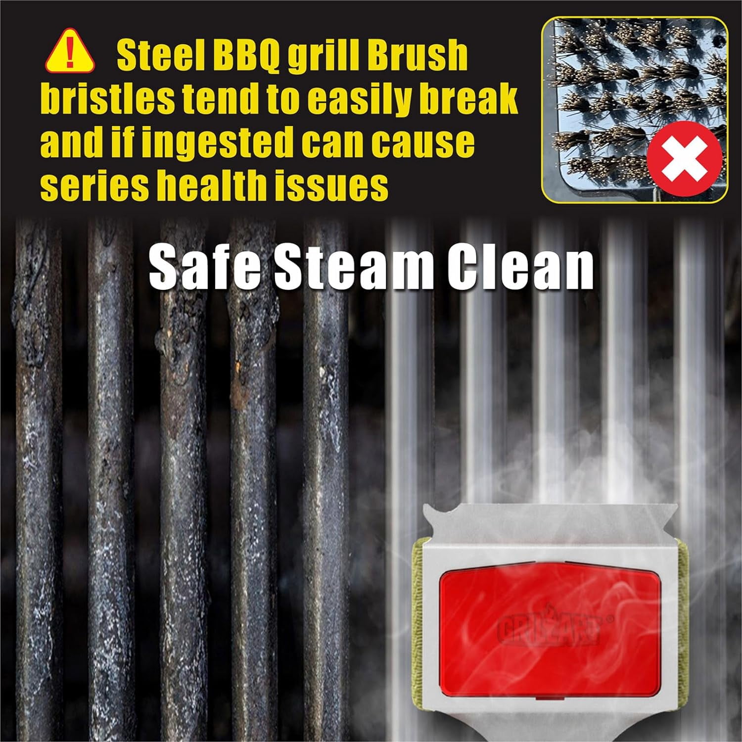 GRILLART Grill Brush Bristle Free. Upgraded BBQ Replaceable Cleaning Head, Unique Seamless-Fitting Scraper Tools for Cast Iron/Stainless-Steel Grates, Safe Barbecue Grill Cleaner-Red - Image 3